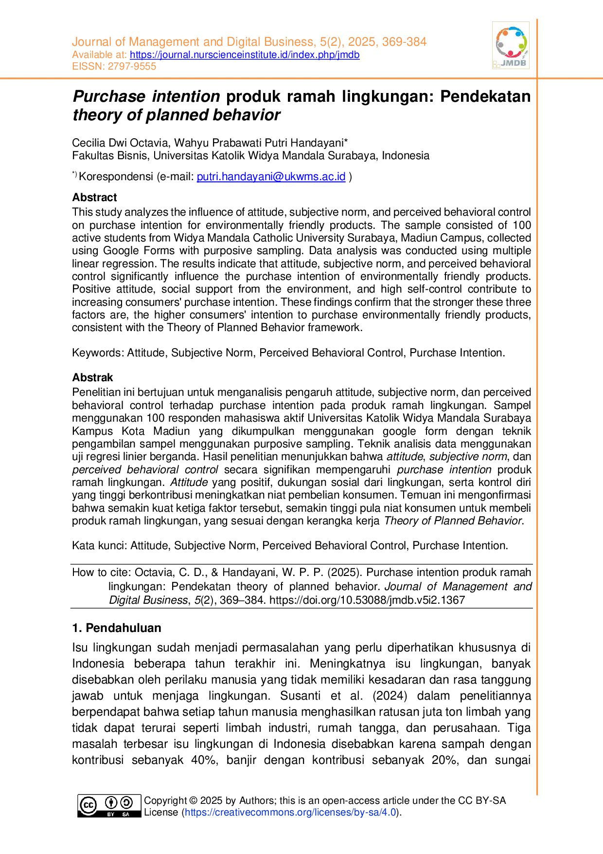 JURIS Purchase intention produk ramah lingkungan Pendekatan theory of planned behavior