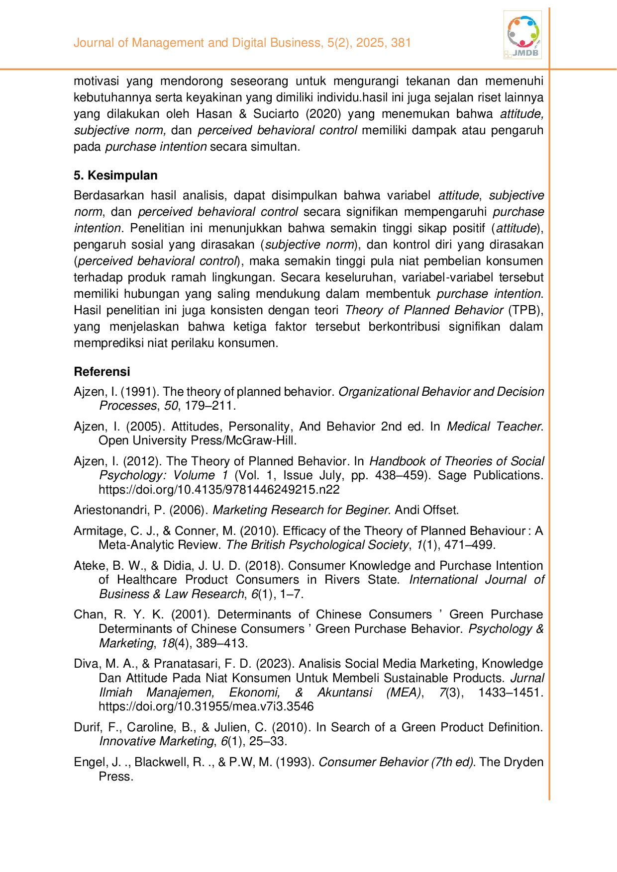 JURIS Purchase intention produk ramah lingkungan Pendekatan theory of planned behavior