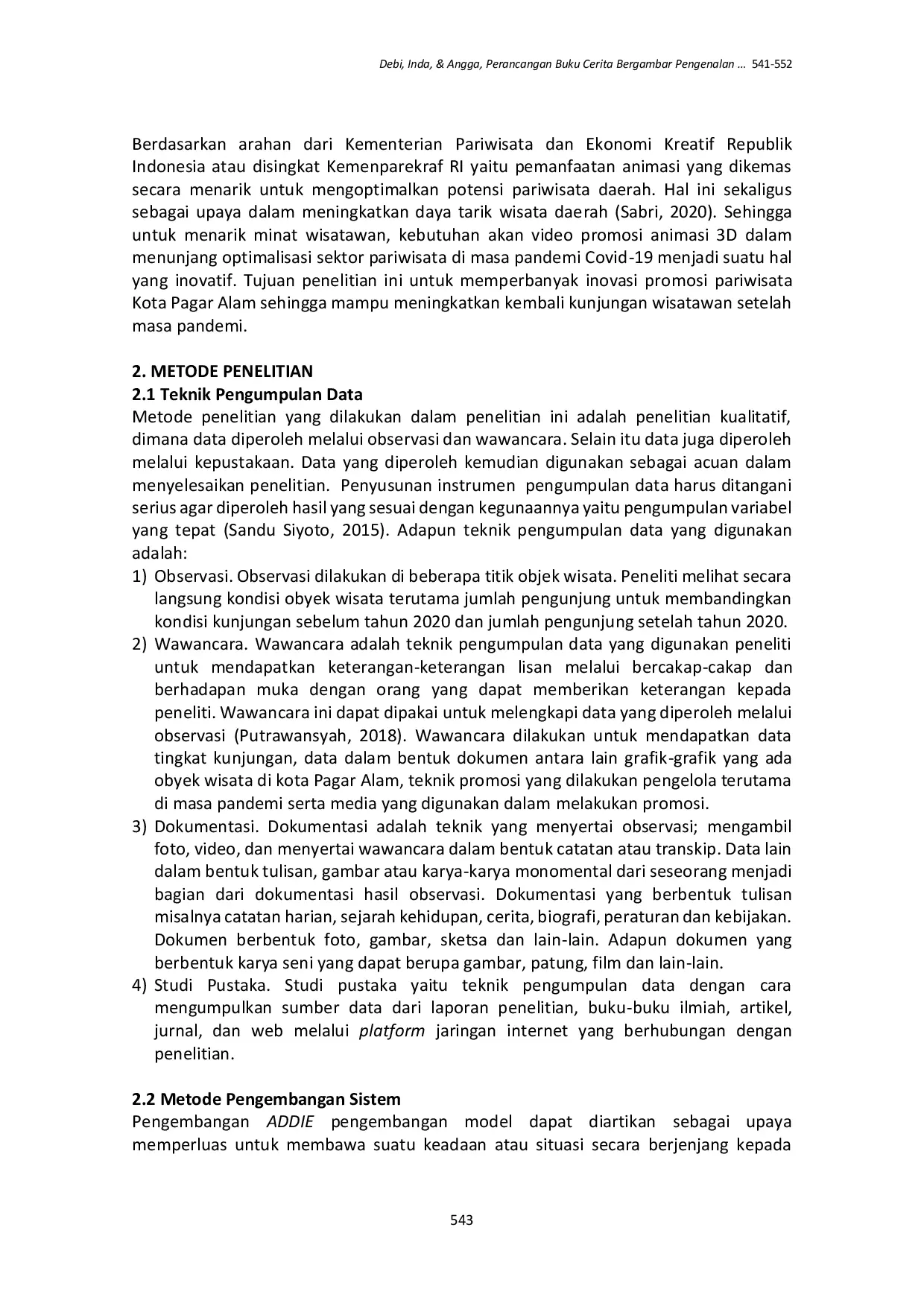 JURIS Optimalisasi Sektor Pariwisata di Masa Pandemi Covid 19 menggunakan Animasi 3D