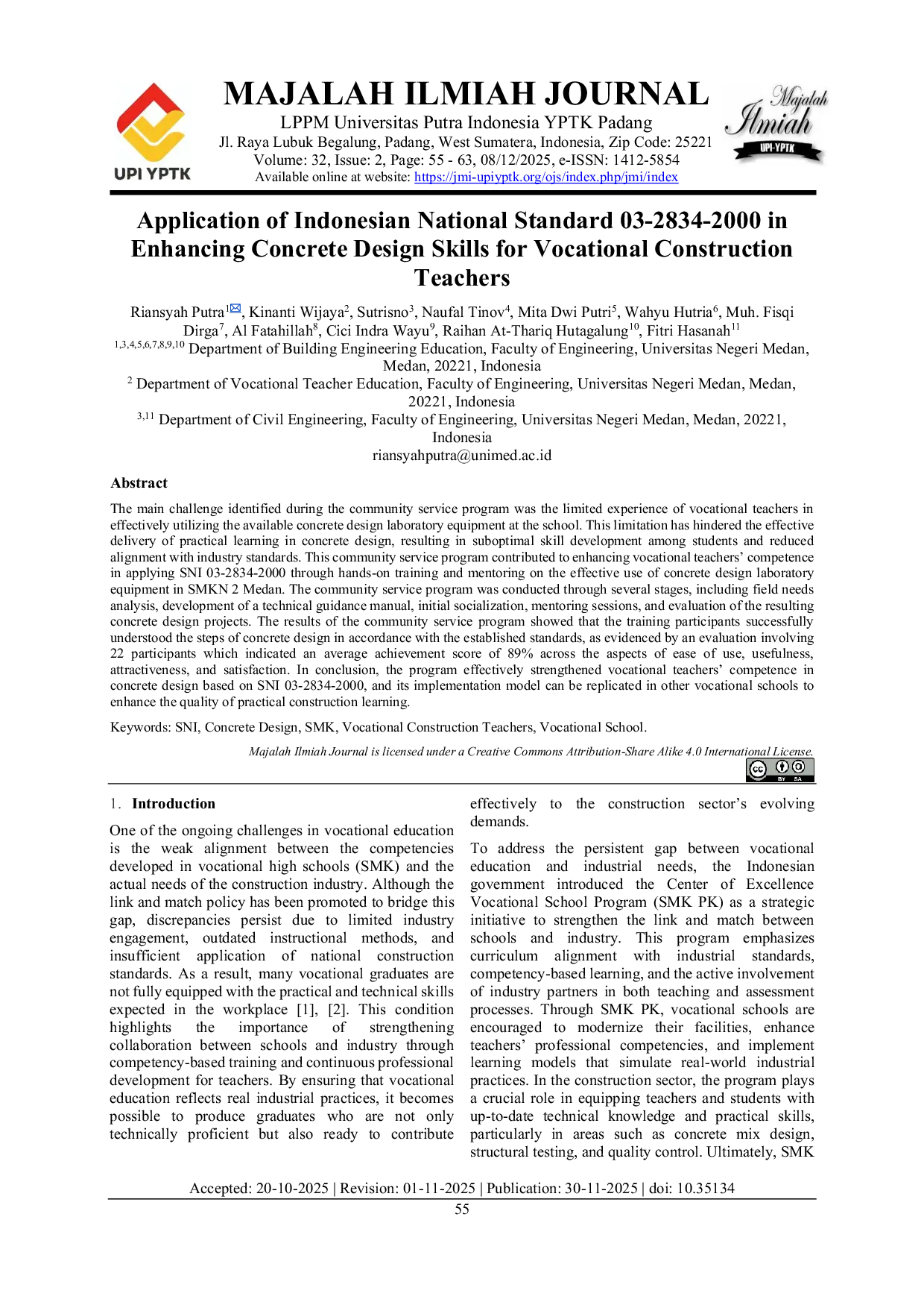 JURIS Application of Indonesian National Standard 03 2834 2000 in Enhancing Concrete Design Skills for Vocational Construction Teachers