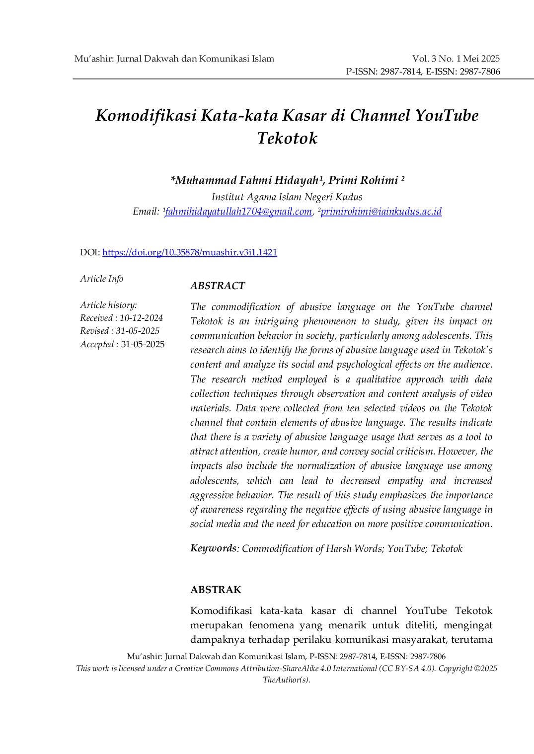 JURIS Komodifikasi Kata kata Kasar di Channel YouTube Tekotok