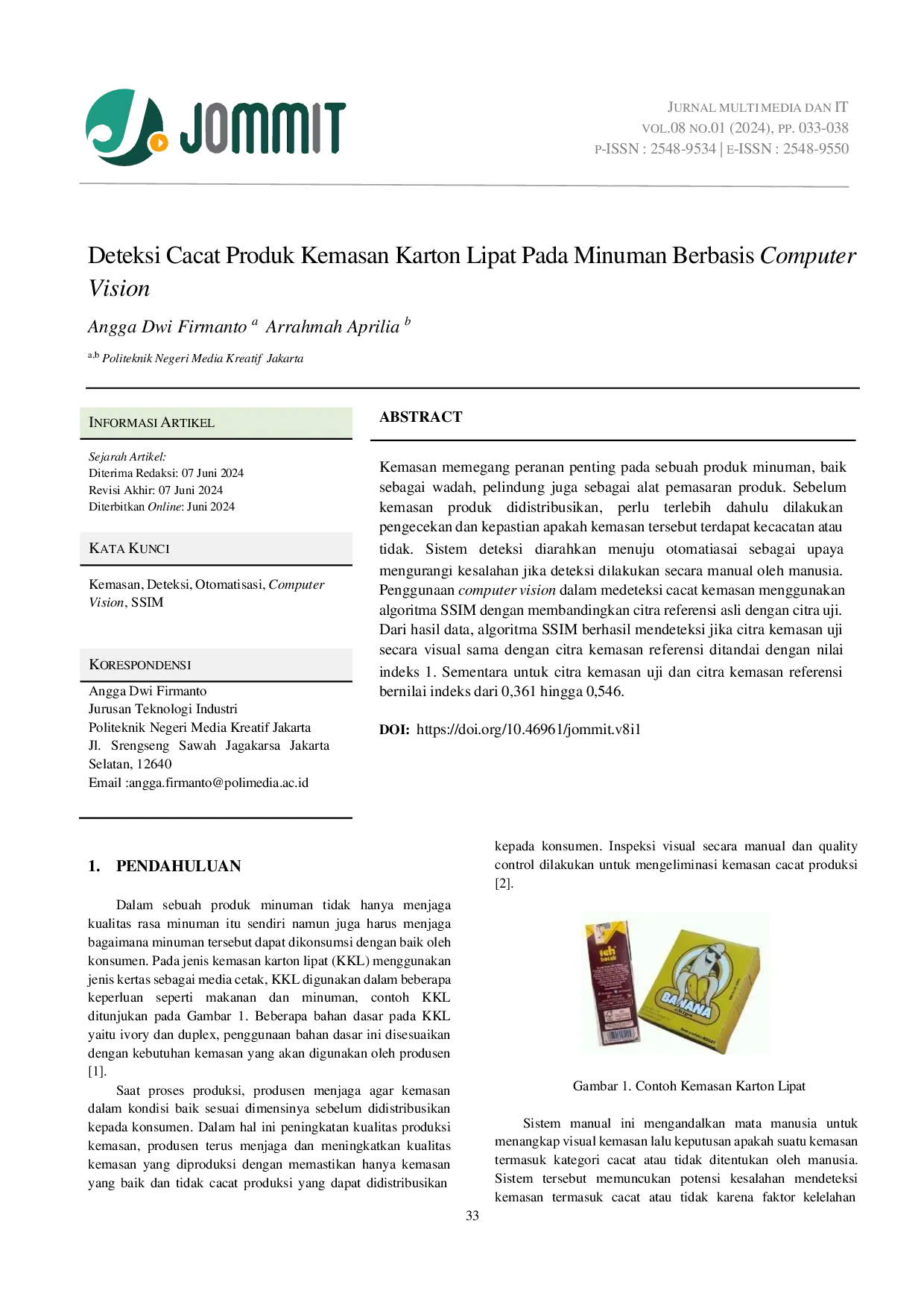 JURIS Deteksi Cacat Produk Kemasan Karton Lipat Pada Minuman Berbasis Computer Vision