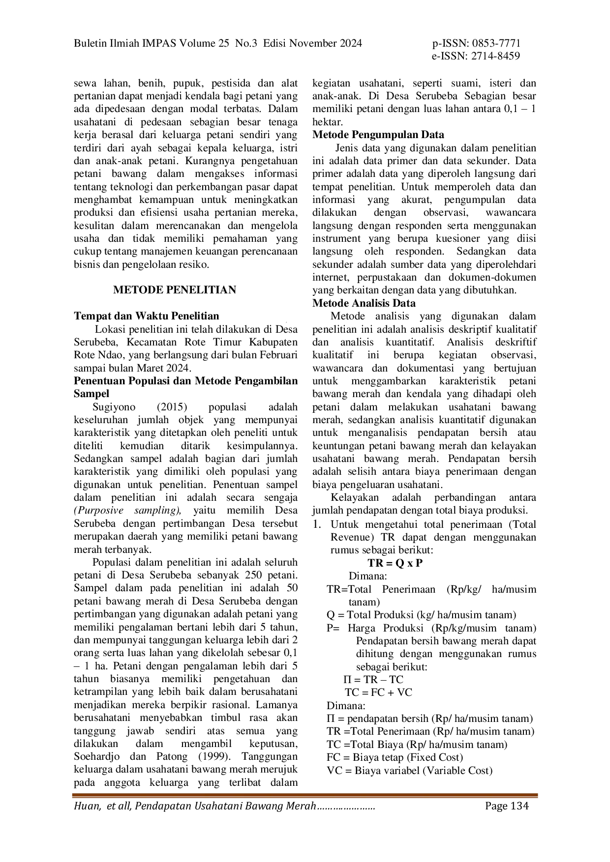 JURIS Pendapatan Usahatani Bawang Merah Allium Ascanolicum L Di Desa Serubeba Kecamatan Rote Timur Kabupaten Rote Ndao