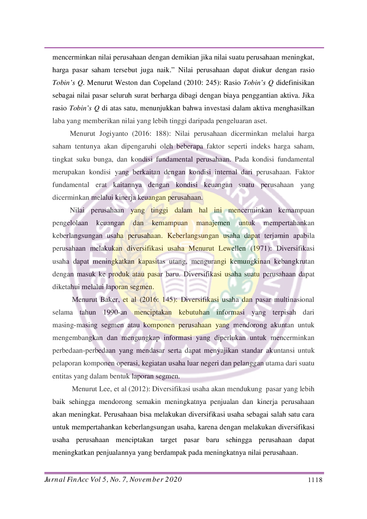 JURIS Pengaruh Diversifikasi Ukuran Perusahaan Dan Leverage Terhadap Nilai Perusahaan Pada Perusahaan Sektor Manufaktur Di Bursa Efek Indonesia