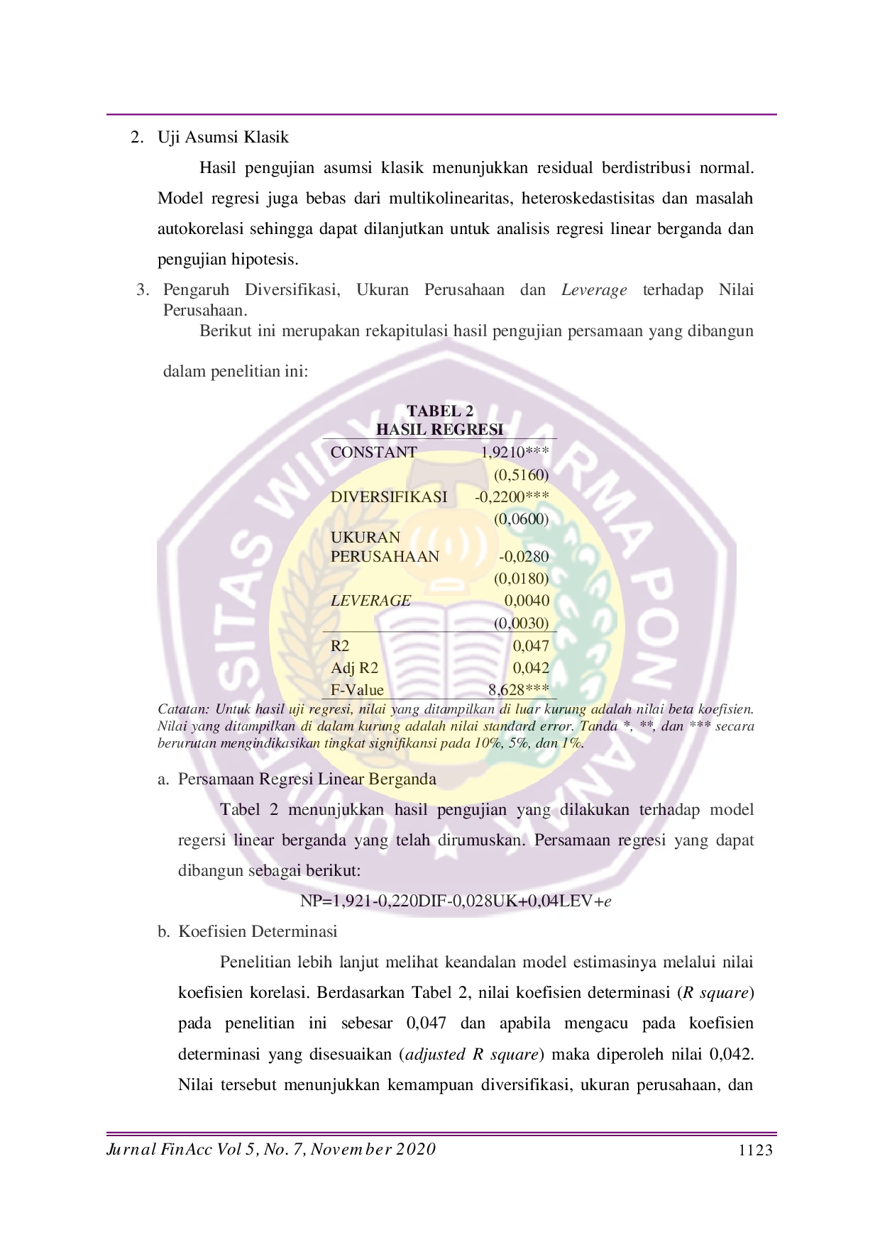 JURIS Pengaruh Diversifikasi Ukuran Perusahaan Dan Leverage Terhadap Nilai Perusahaan Pada Perusahaan Sektor Manufaktur Di Bursa Efek Indonesia