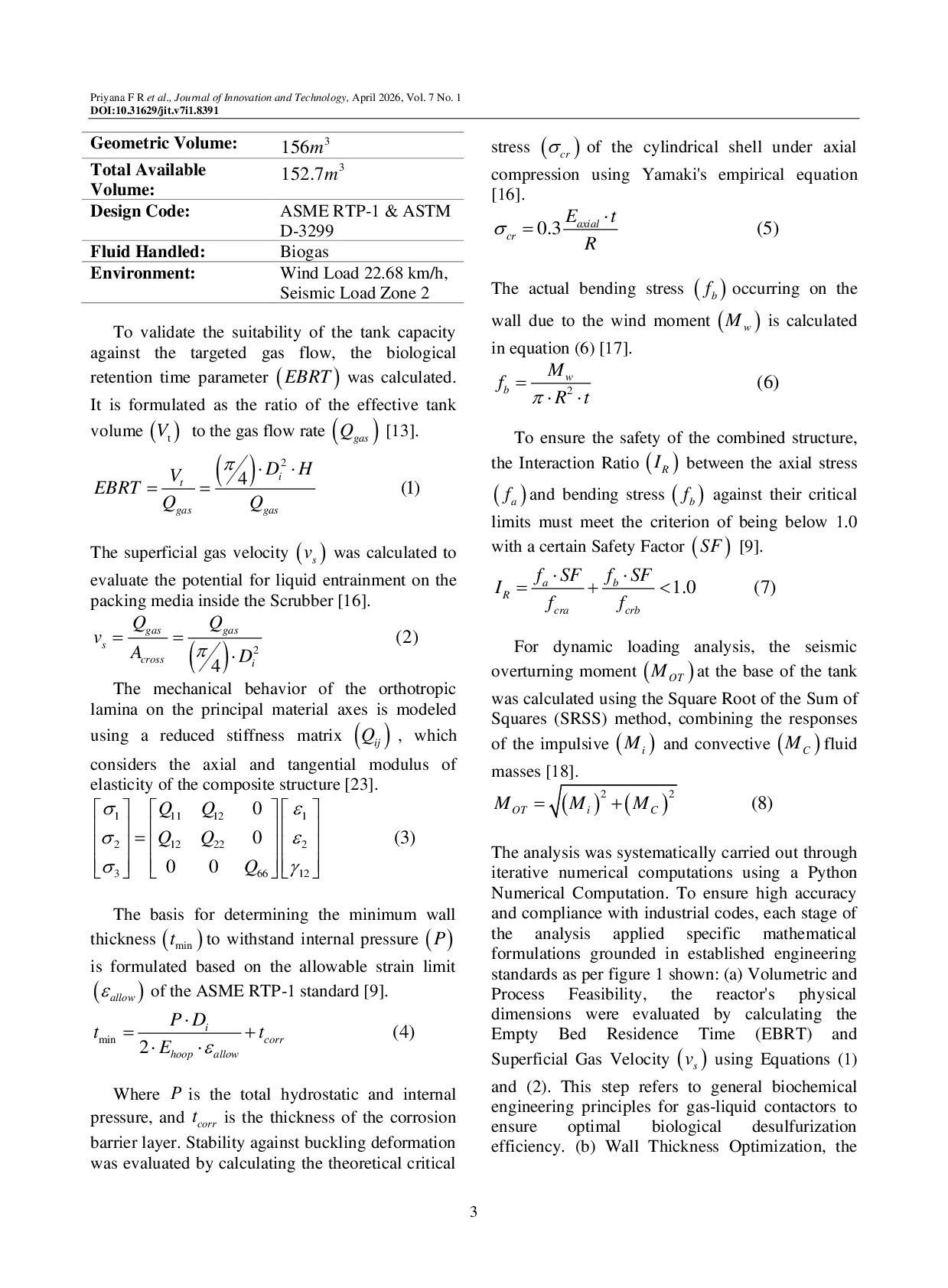 JURIS FRP Tank Scrubber Design Optimization Using ASME RTP 1 Standard for Biogas Power Plant A Case Study of The Tapioca Mill in West Tulang Bawang Lampung