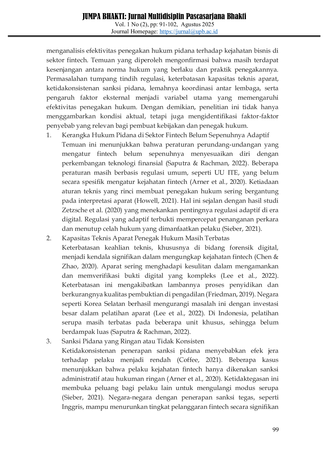 JURIS Efektivitas Penegakan Hukum Pidana terhadap Kejahatan Bisnis di Sektor Fintech