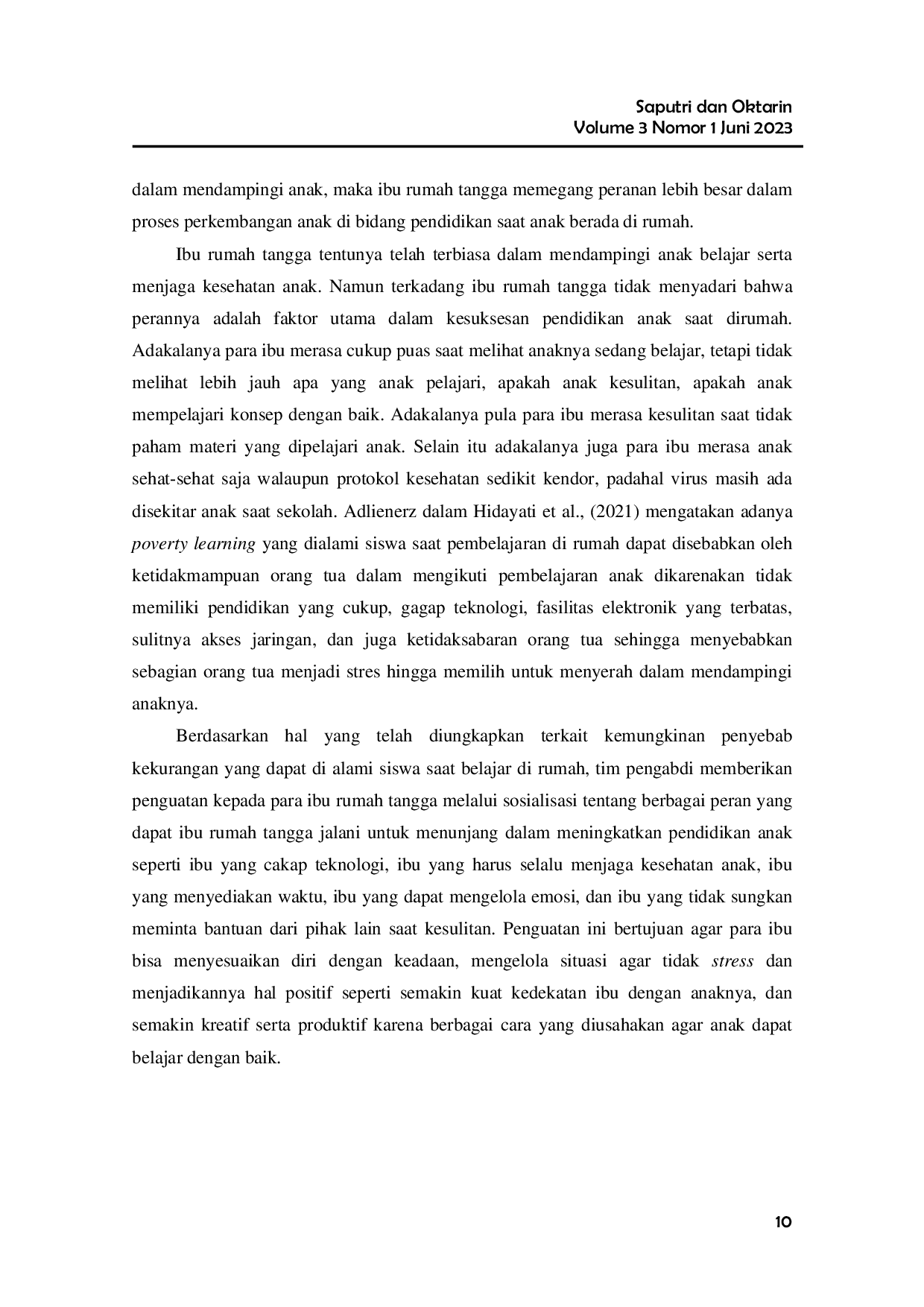 JURIS Penguatan Peran Ibu Rumah Tangga dalam Pendidikan Anak di Masa New Normal