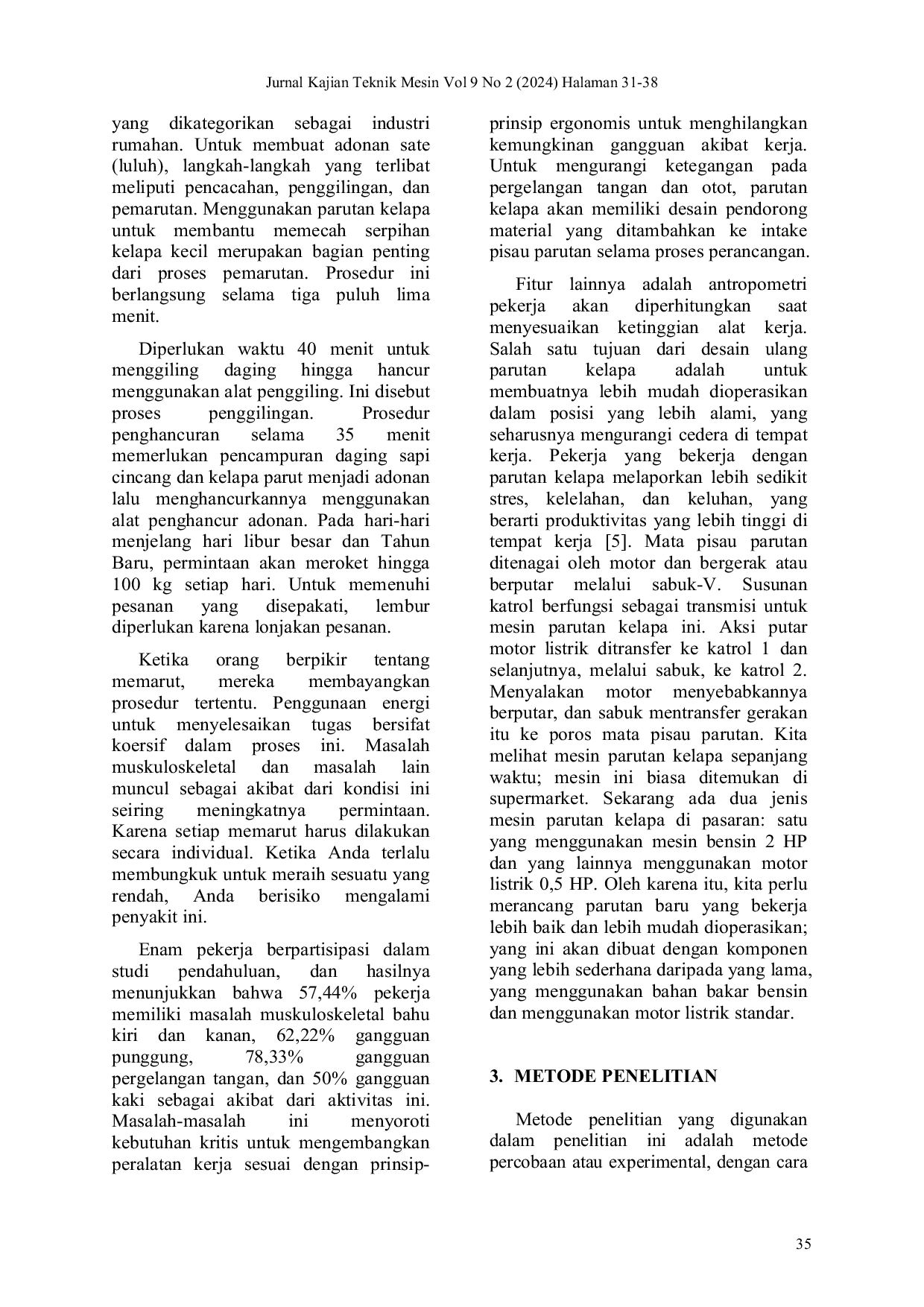 JURIS Desain dan Pembuatan Mesin Pemarut Kelapa Skala Besar Kapasitas 30 Kg Jam