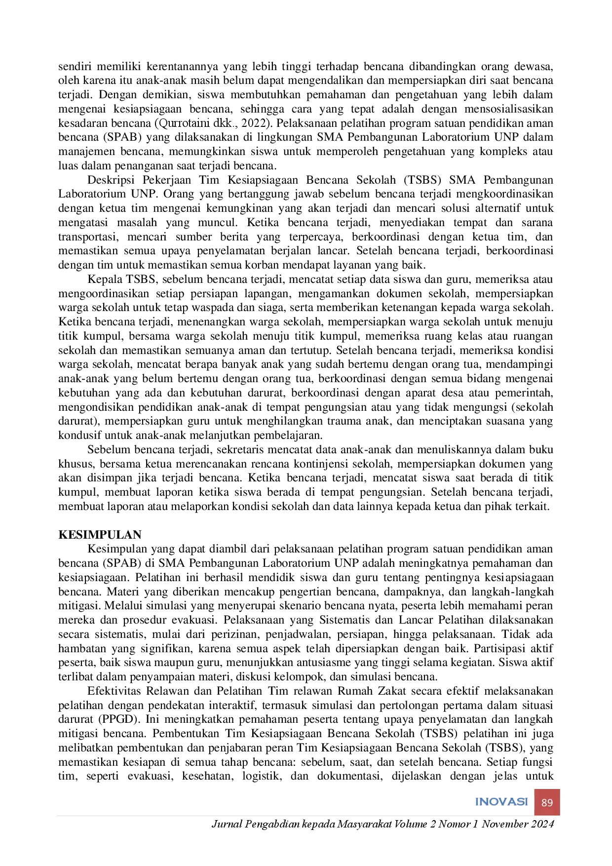 JURIS Disaster Safe Education Unit SPAB Training Program