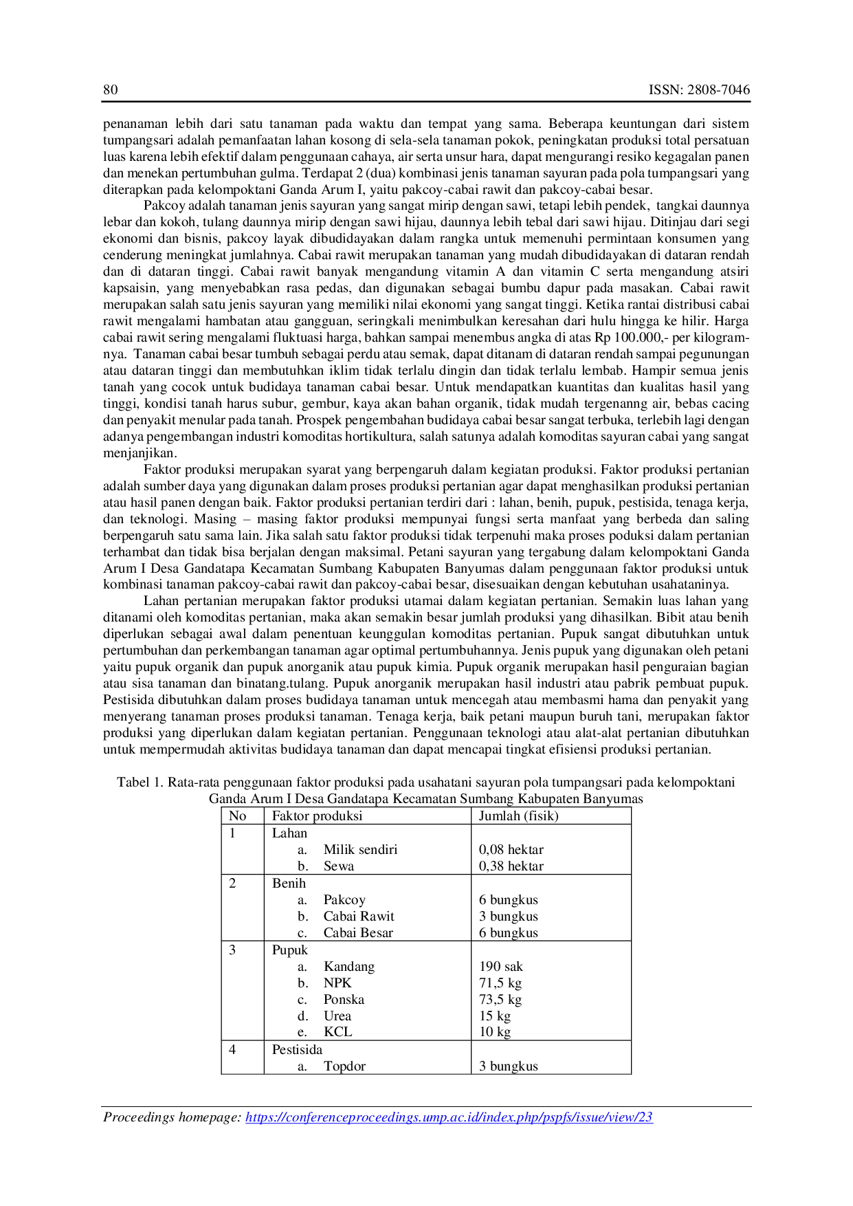 JURIS Identifikasi Penggunaan Faktor Produksi pada Usahatani Sayuran Pola Tumpangsari di Kelompoktani Ganda Arum I Desa Gandatapa Kecamatan Sumbang Kabupaten Banyumas