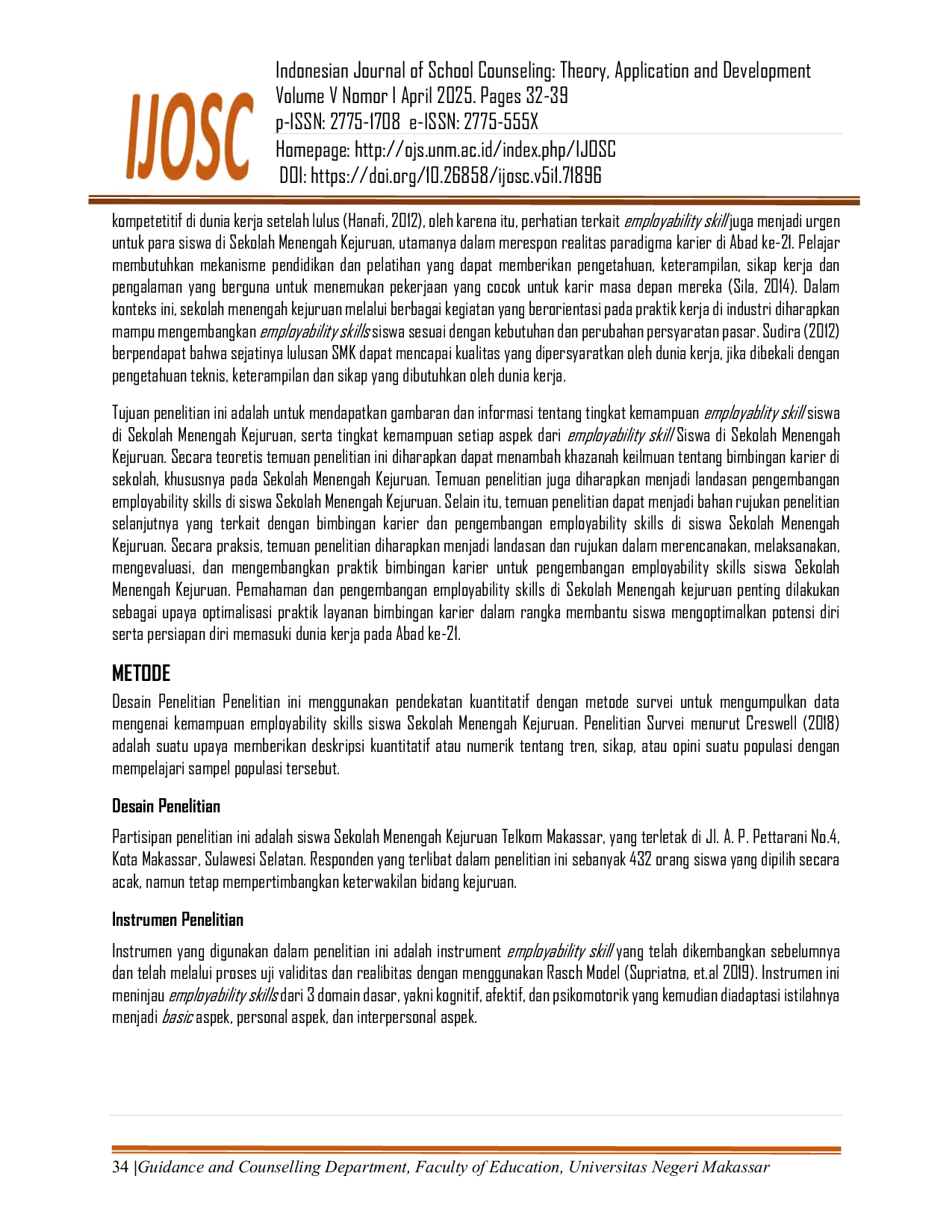 JURIS Level Employabilty Skills Siswa di Sekolah Menengah Kejuruan ditinjau Dari Aspek Kognitif Afektif dan Psikomotorik