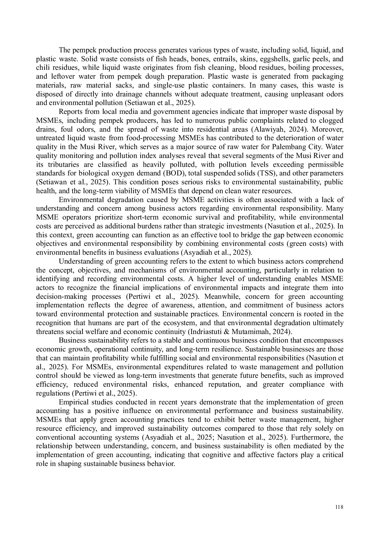 JURIS The Role of Industry Players Understanding and Concern in Green Accounting Implementation and Business Sustainability Evidence from Pempek MSMEs in Palembang