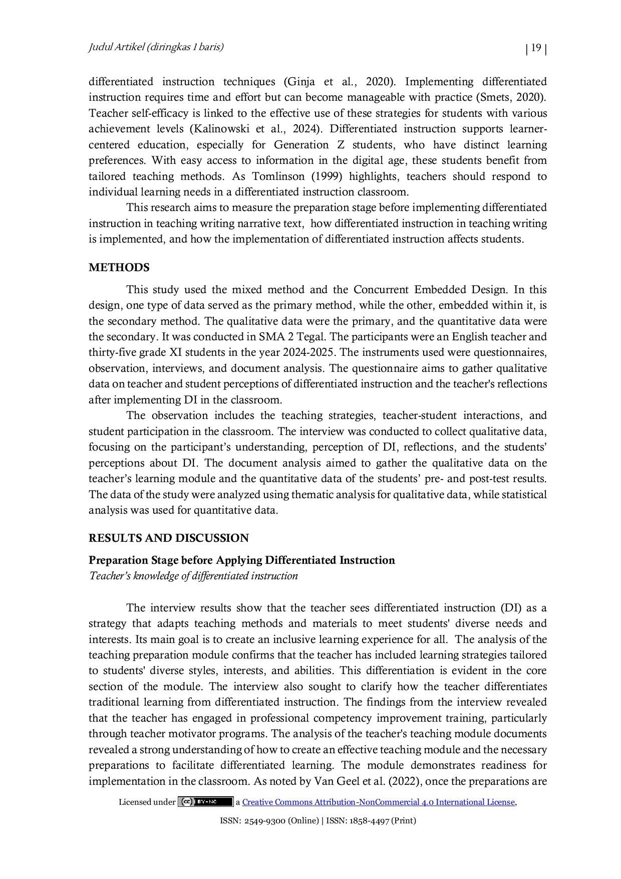 JURIS Differentiated Instruction in Teaching Writing Narrative Text to Students of SMA 2 Tegal