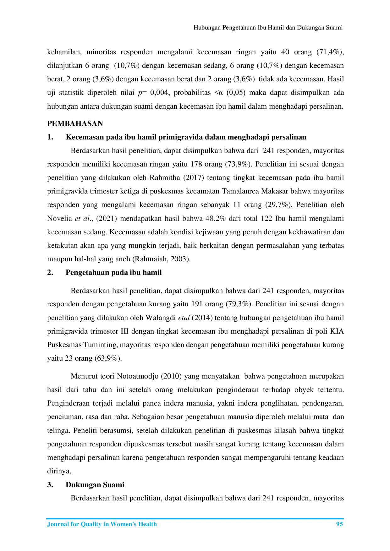 JURIS Hubungan Pengetahuan Ibu Hamil dan Dukungan Suami dengan Kecemasan Ibu Hamil dalam menghadapi Persalinan