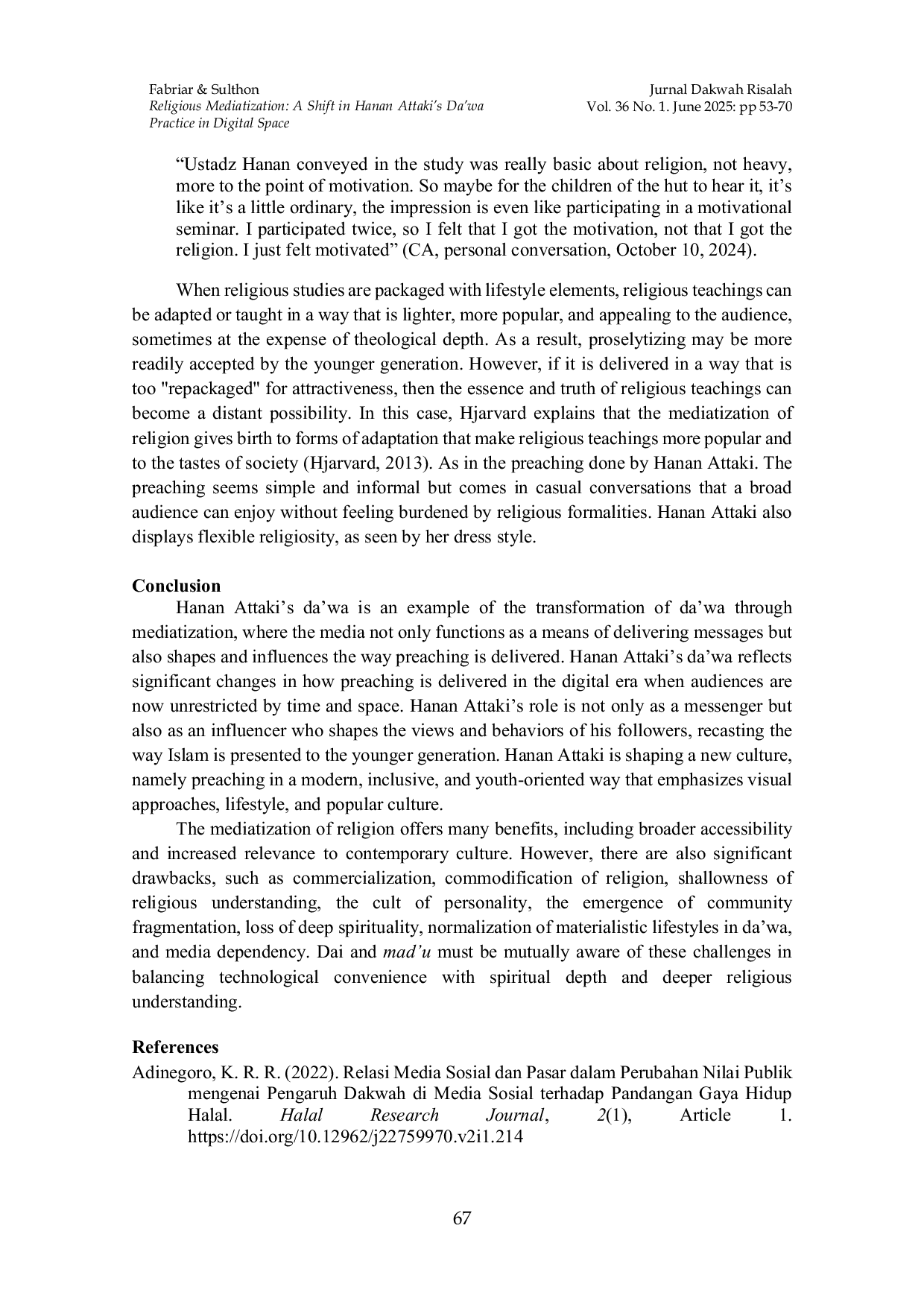 JURIS Religious Mediatization A Shift in Hanan Attaki s Da wa Practice in Digital Space