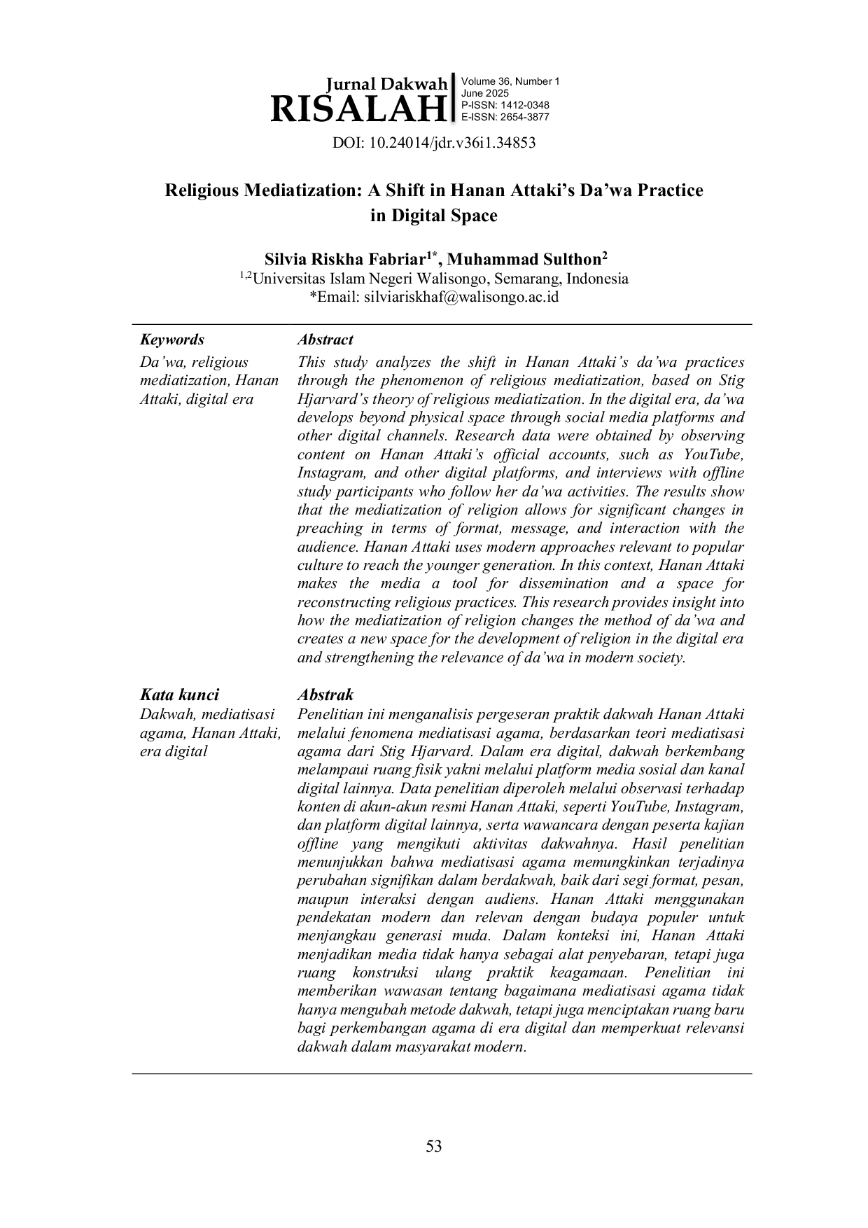 JURIS Religious Mediatization A Shift in Hanan Attaki s Da wa Practice in Digital Space