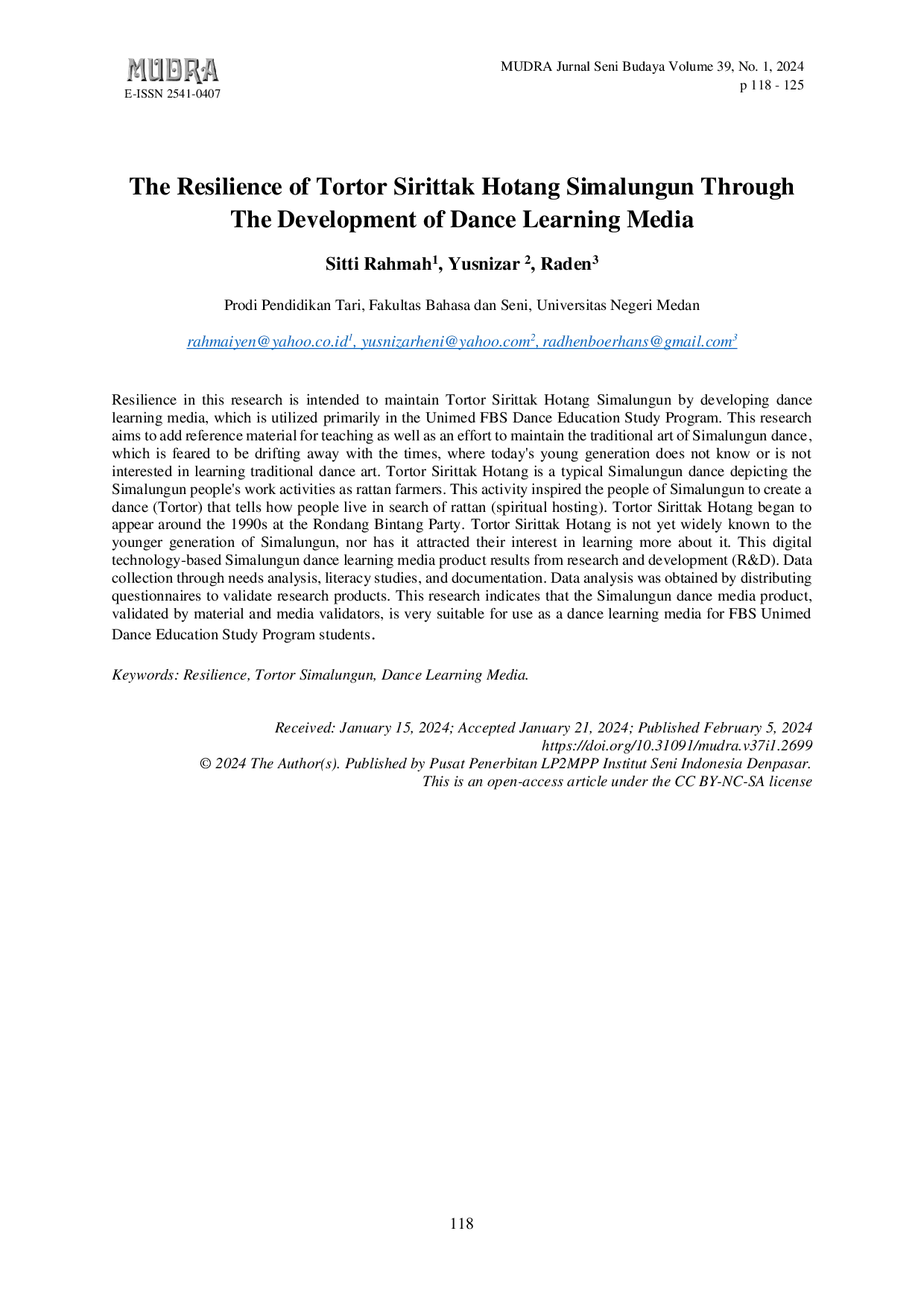 JURIS The Resilience of Tortor Sirittak Hotang Simalungun Through The Development of Dance Learning Media