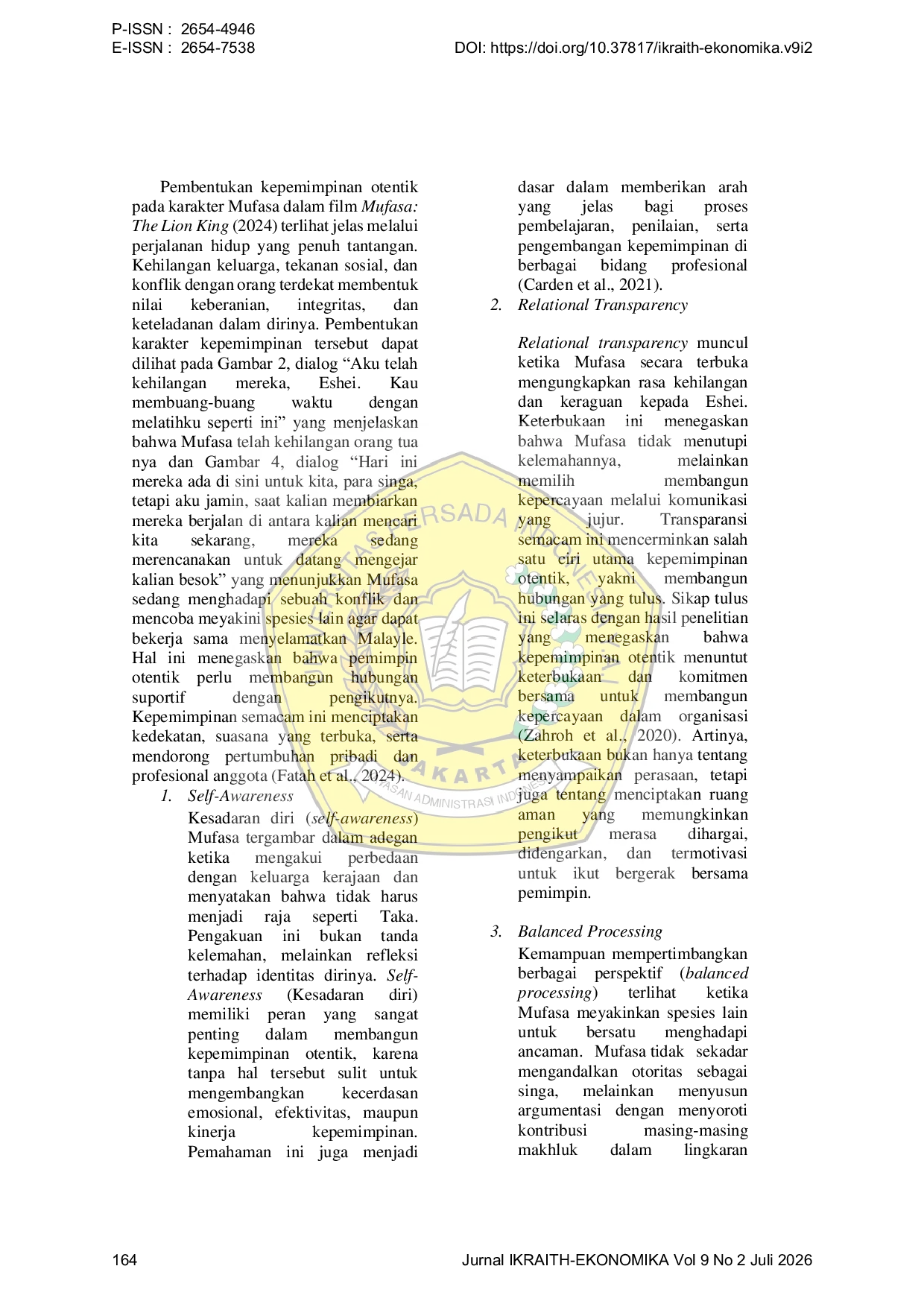 JURIS Pembentukan Karakter Kepemimpinan Melalui Pengalaman Hidup Mufasa Pada Film Mufasa The Lion King 2024