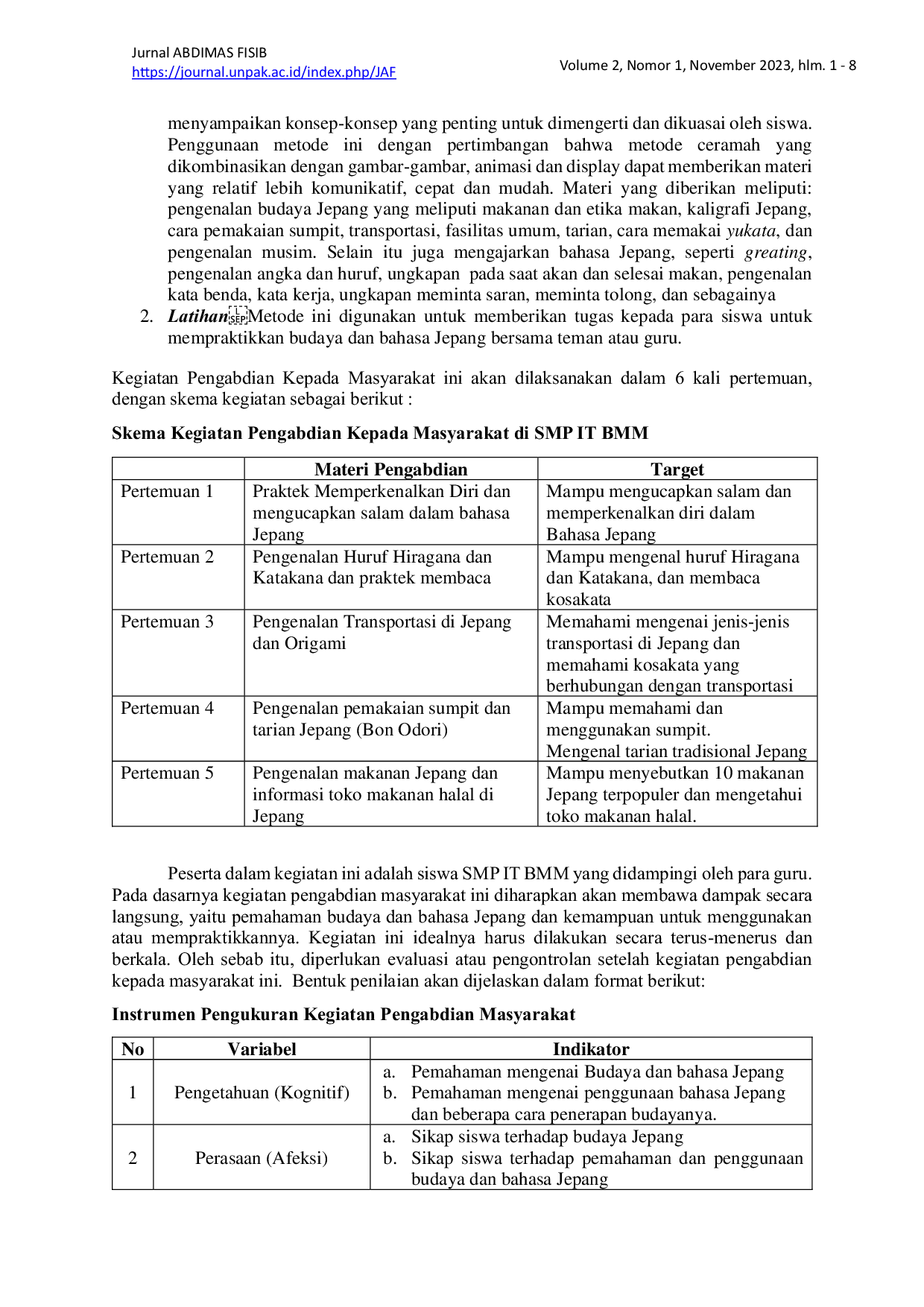 JURIS Optimalisasi Kapasitas Siswa Untuk Memperoleh Beasiswa Kunjungan Ke Jepang Melalui Program Pengenalan Budaya Dan Bahasa Jepang Di Smp It Bina Masyarakat Mandiri Kecamatan Megamendung Bogor