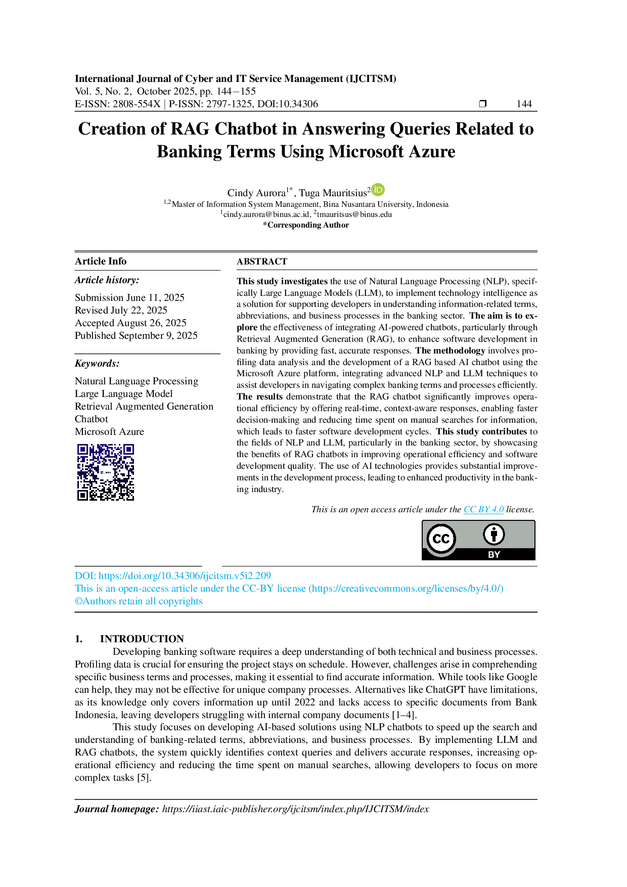 JURIS Creation of RAG Chatbot in Answering Queries Related to Banking Terms Using Microsoft Azure