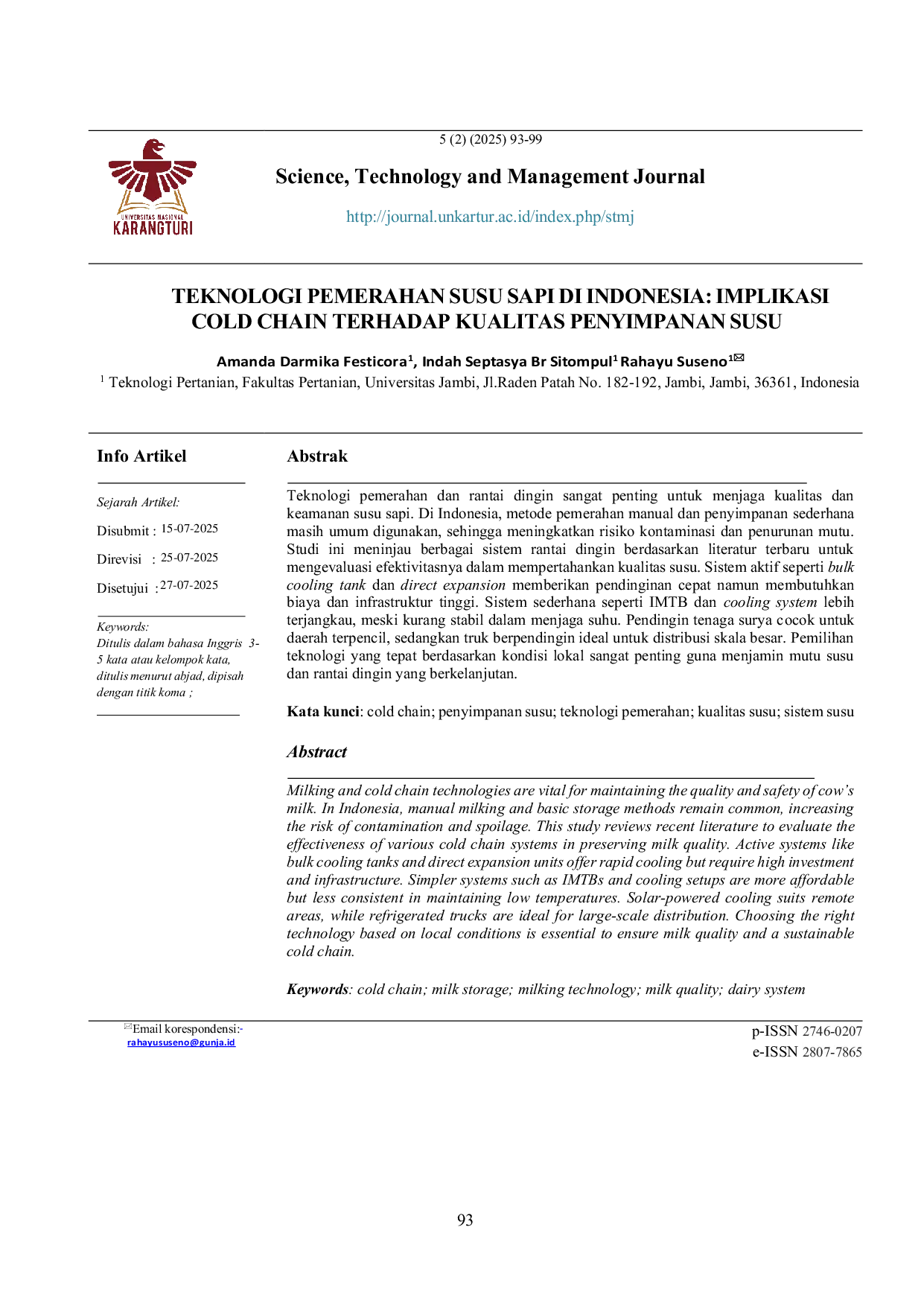 JURIS Teknologi Pemerahan Susu Sapi Di Indonesia Implikasi Cold Chain Terhadap Kualitas Penyimpanan Susu