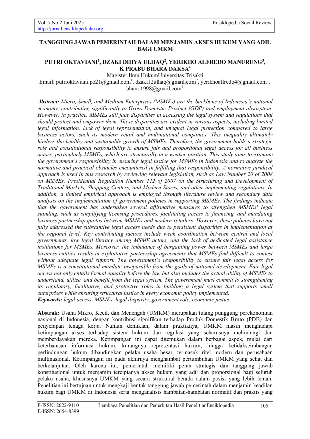 JURIS Tanggung Jawab Pemerintah Dalam Menjamin Akses Hukum Yang Adil Bagi Umkm