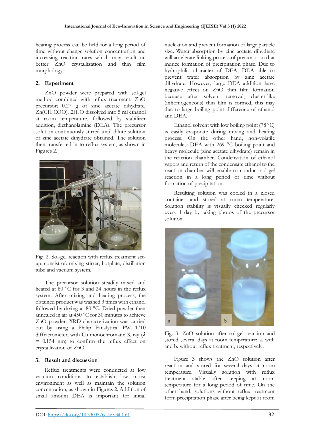 JURIS Optimization ZnO Properties for Electron Transport Layer ETL of Hybrid Solar cell Prepared with Sol gel Method Combined with Reflux Treatment