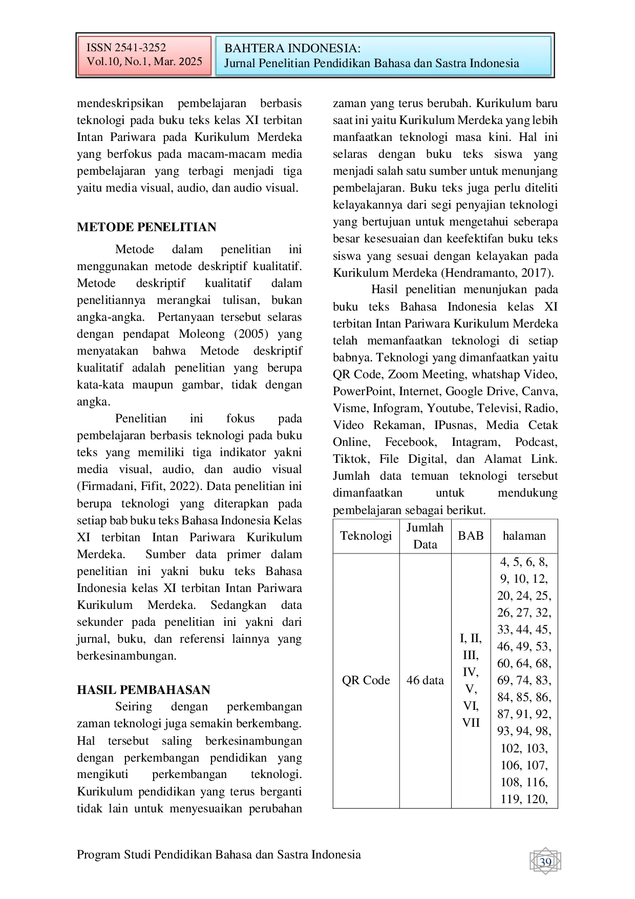JURIS Penerapan Teknologi di Kurikulum Merdeka pada Buku Teks Bahasa Indonesia Kelas XI Intan Pariwara