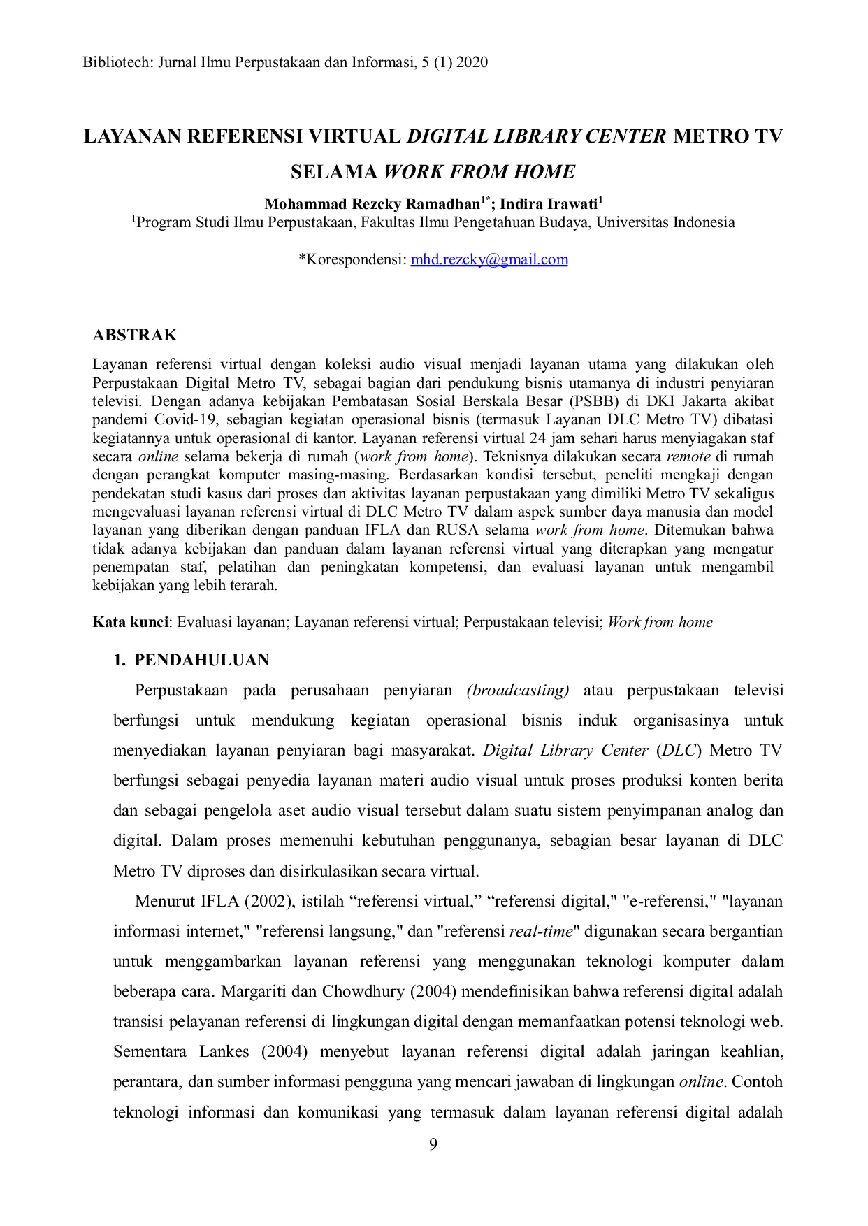 JURIS Layanan Referensi Virtual Digital Library Center Metro TV Selama Work From Home