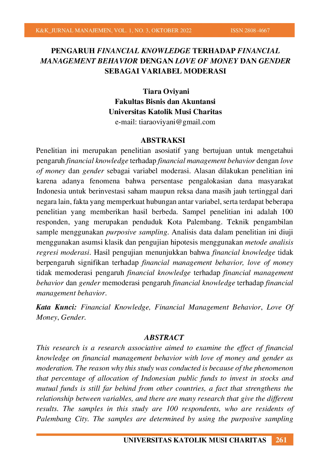 JURIS Pengaruh Financial Knowledge Terhadap Financial Management Behavior Dengan Love Of Money Dan Gender Sebagai Variabel Moderasi