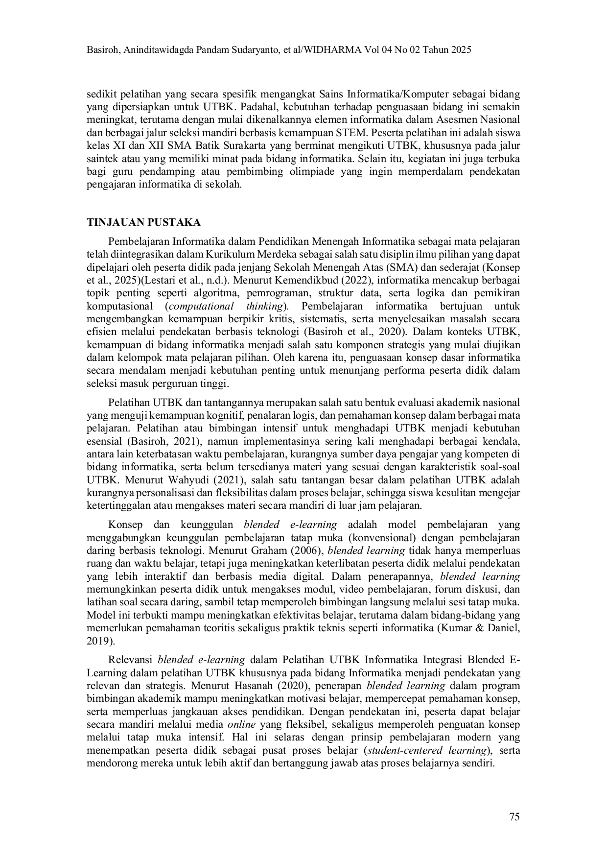 JURIS Optimalisasi Pelatihan Sains Informatika Komputer Dengan Blended E Learning Untuk Persiapan Utbk Pada Sma Batik