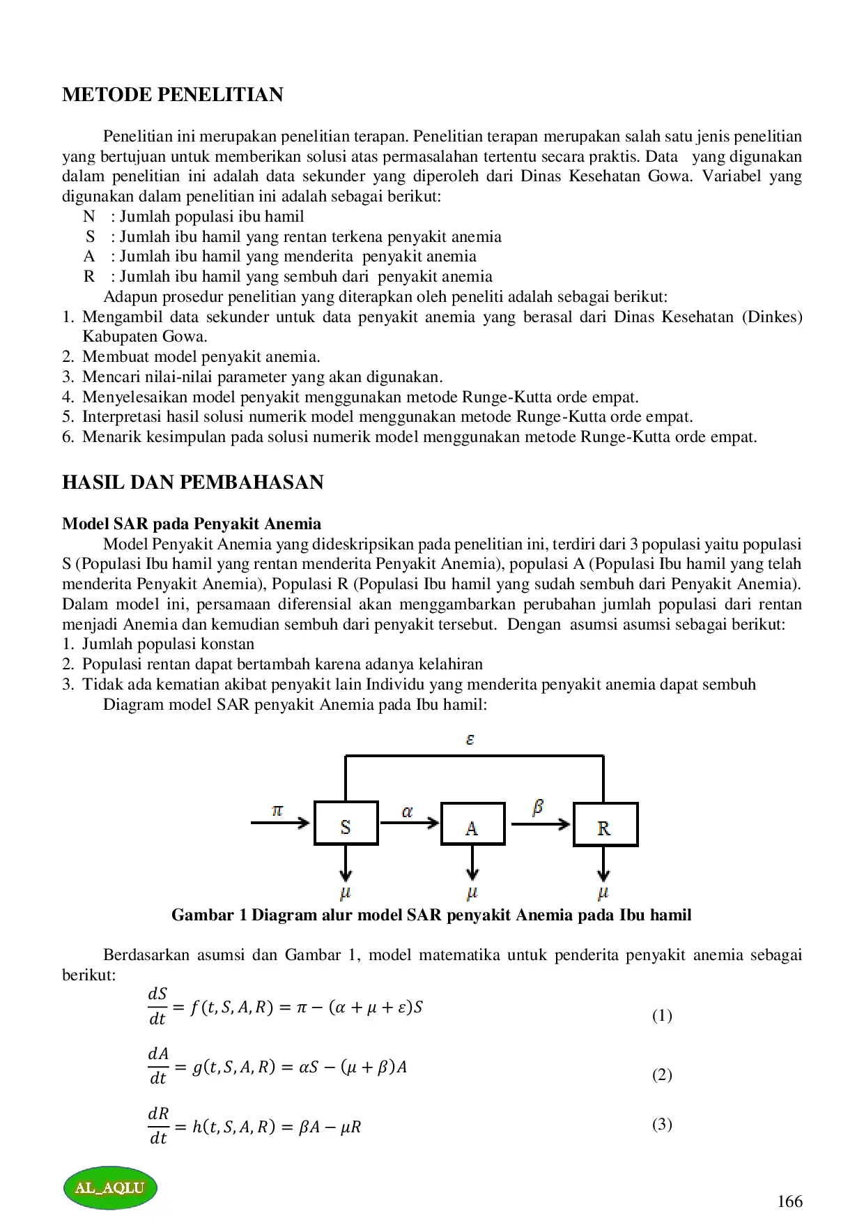 JURIS SOLUSI NUMERIK MODEL PENYAKIT ANEMIA MENGGUNAKAN METODE RUNGE KUTTA ORDE EMPAT DI KABUPATEN GOWA Numerical Solution Of Anemia Disease Using The Runge Kutta Fourth Order Method
