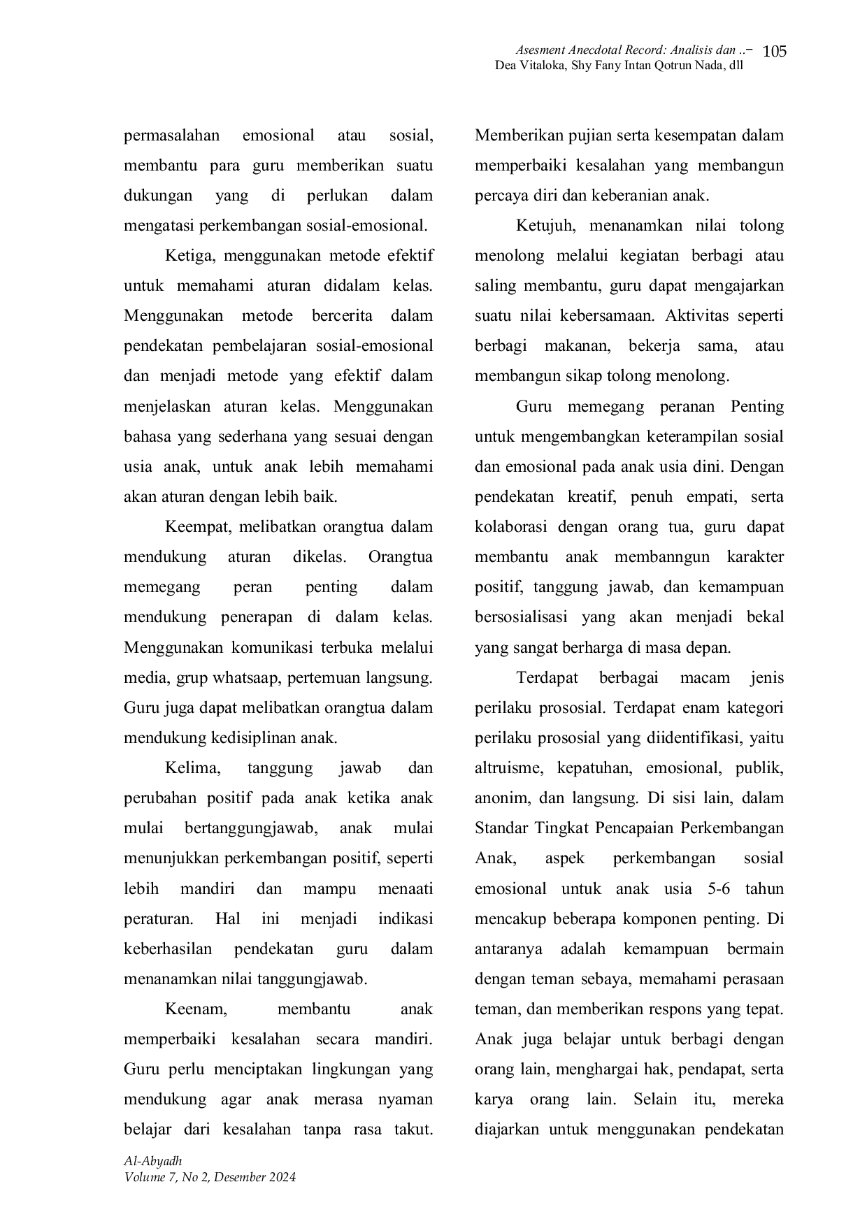 JURIS Asesmen Anecdotal Record Analisis dan Implementasi pada Perkembangan Sosial Emosional Anak Usia Dini