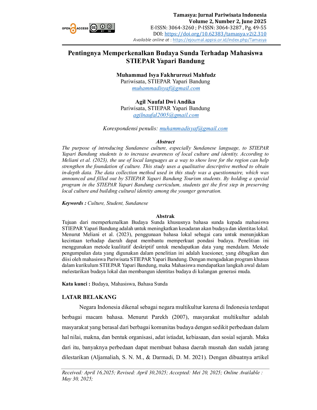 JURIS Pentingnya Memperkenalkan Budaya Sunda Terhadap Mahasiswa Stiepar Yapari Bandung