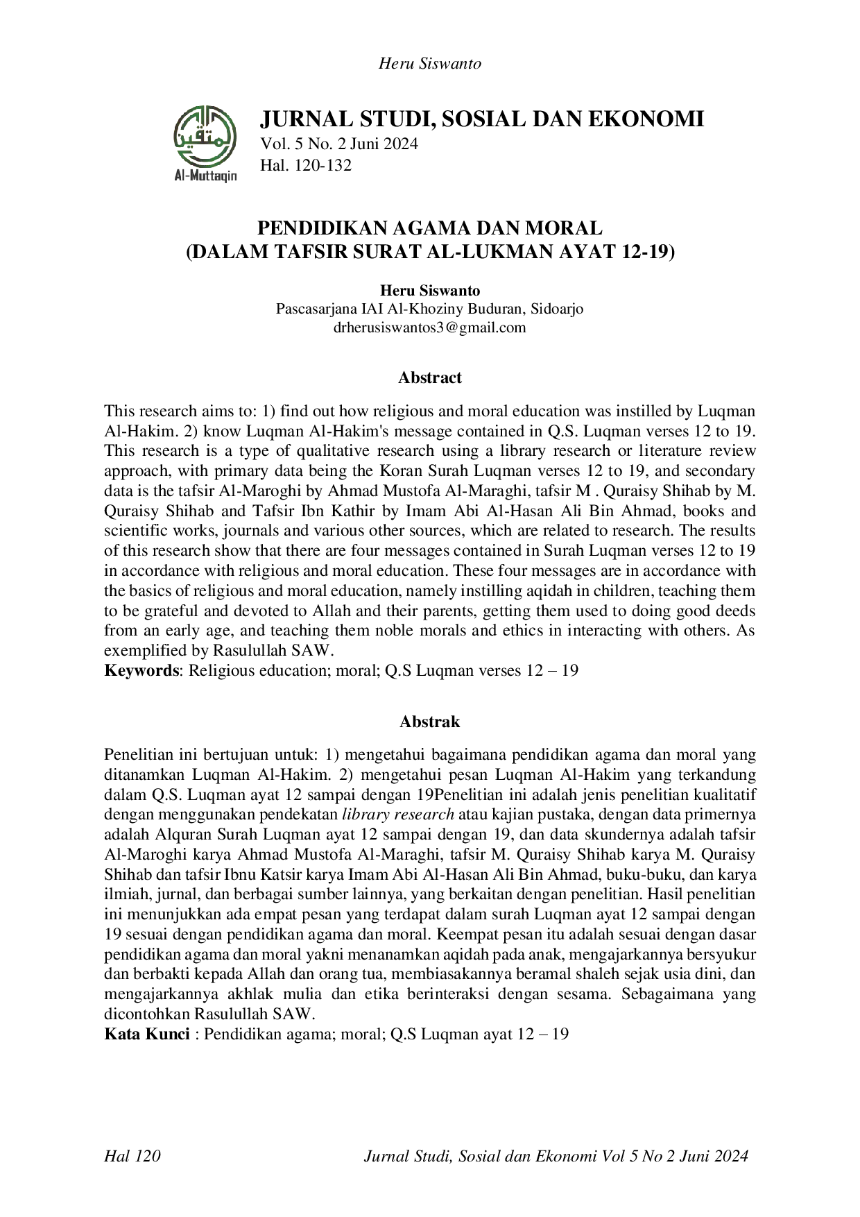 juris Pendidikan Agama Dan Moral Dalam Tafsir Surat Al Lukman Ayat 12 19
