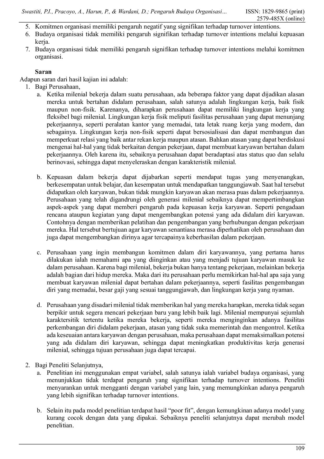 JURIS Pengaruh Budaya Organisasi Kepuasan Kerja dan Komitmen Organisasi Terhadap Turnover Intentions Studi Pada Karyawan Tetap Generasi Milenial di Jabodetabek