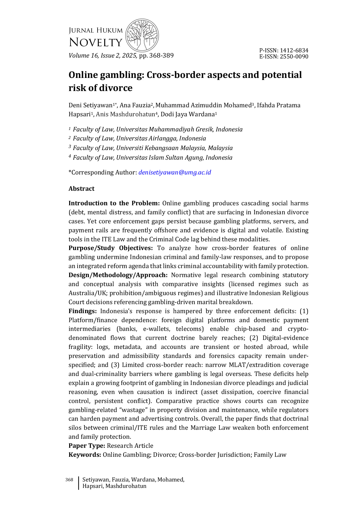 JURIS Online gambling Cross border aspects and potential risk of divorce