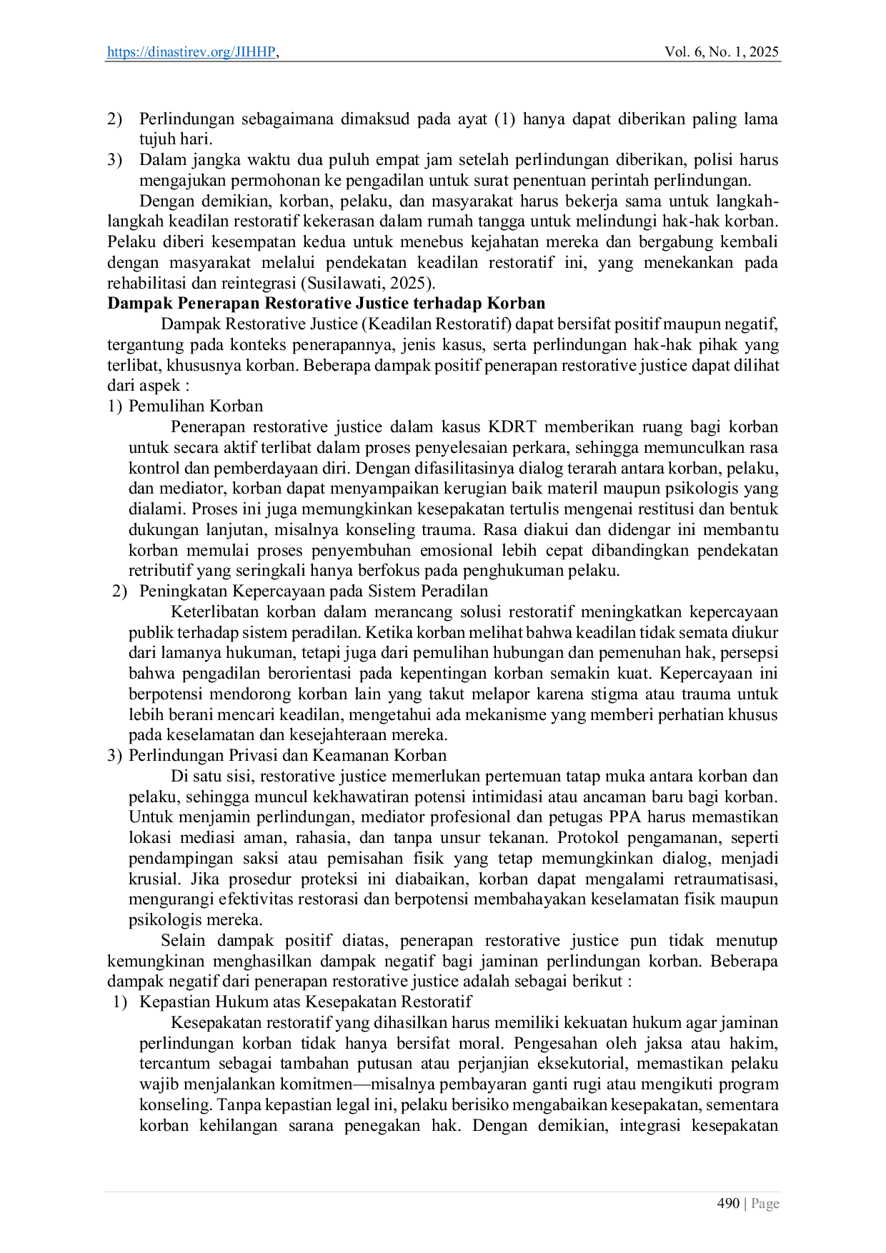 JURIS Penerapan Restorative Justice dalam Kasus KDRT Antara Keadilan dan Perlindungan Korban