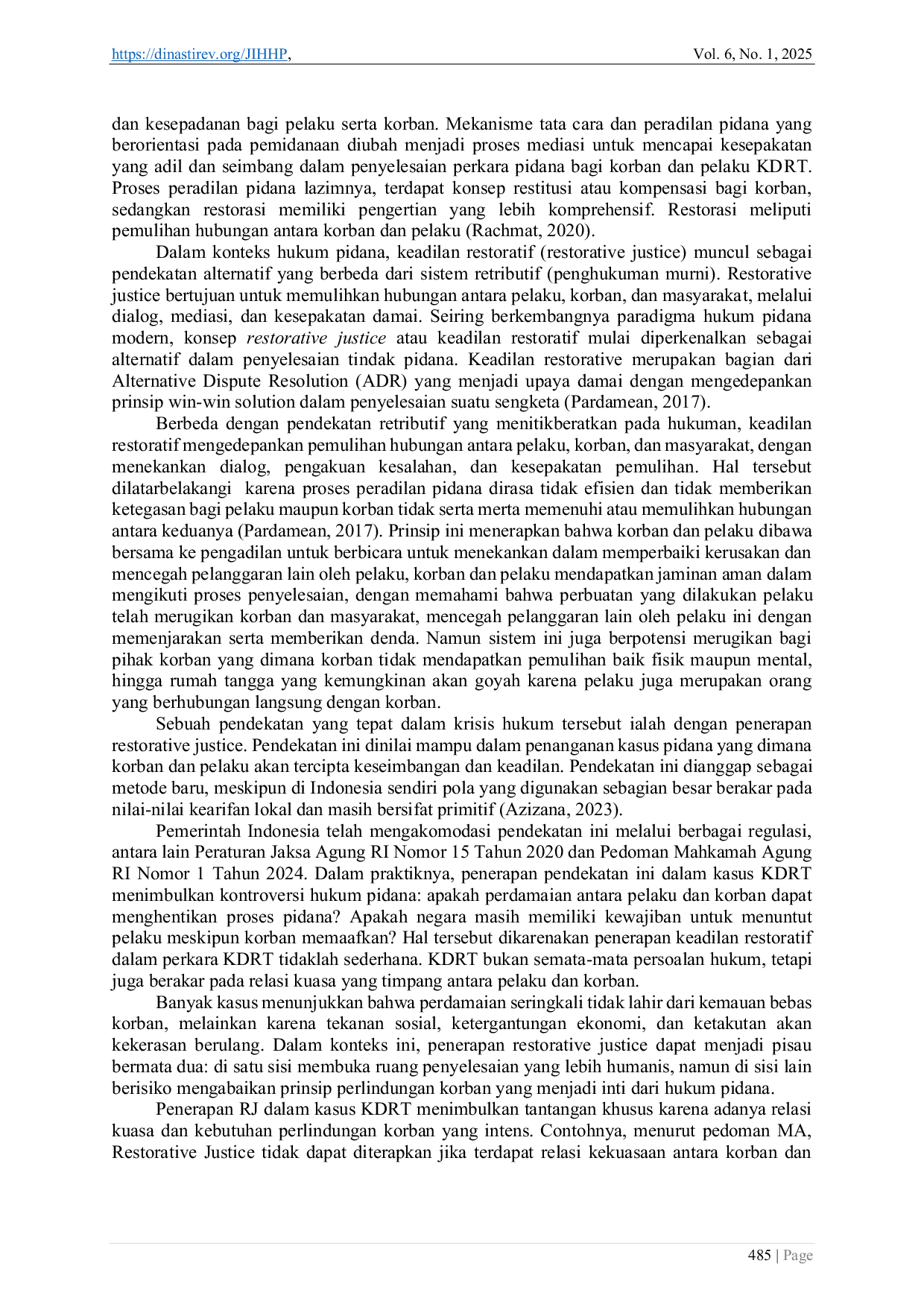 JURIS Penerapan Restorative Justice dalam Kasus KDRT Antara Keadilan dan Perlindungan Korban