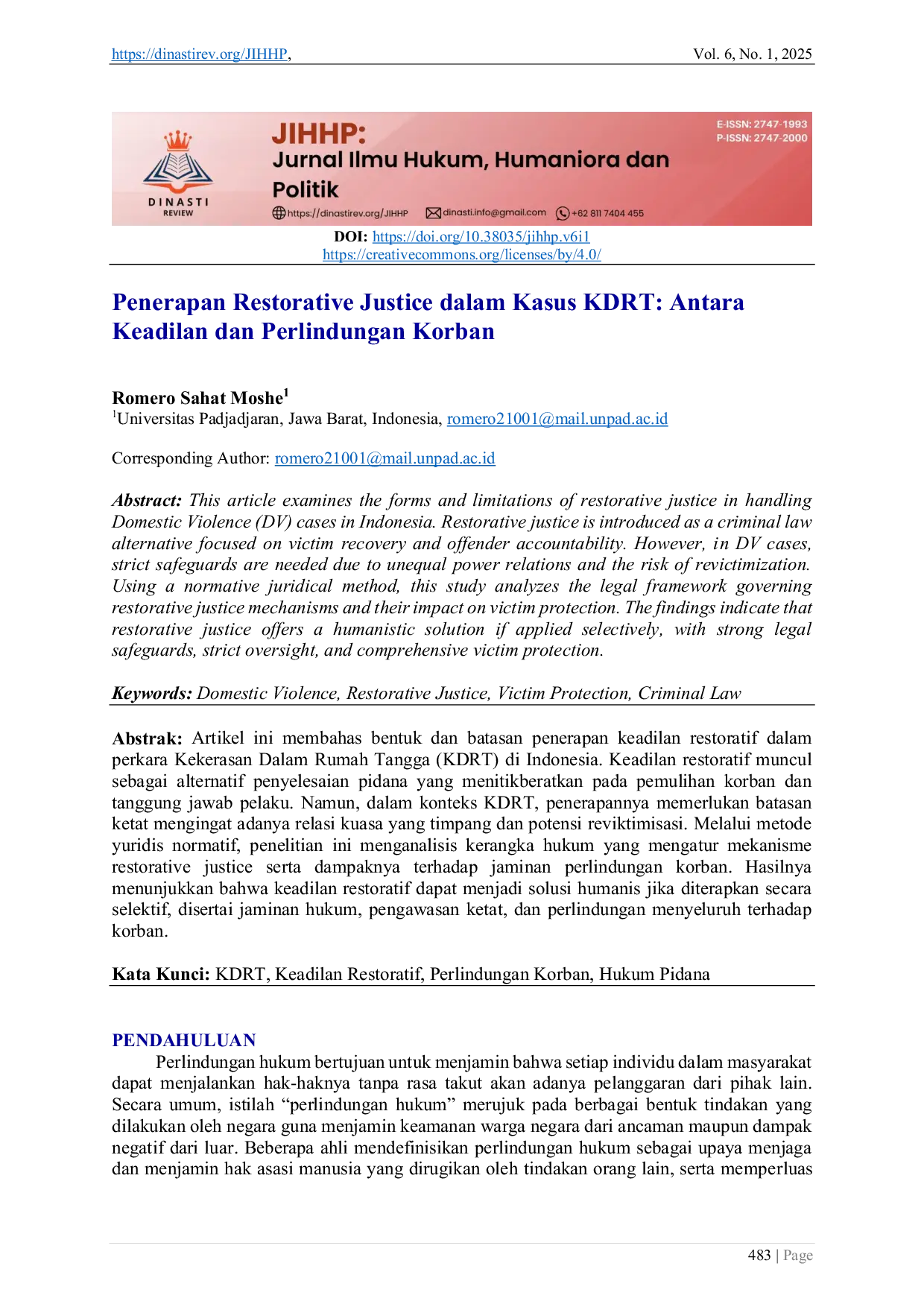 JURIS Penerapan Restorative Justice dalam Kasus KDRT Antara Keadilan dan Perlindungan Korban