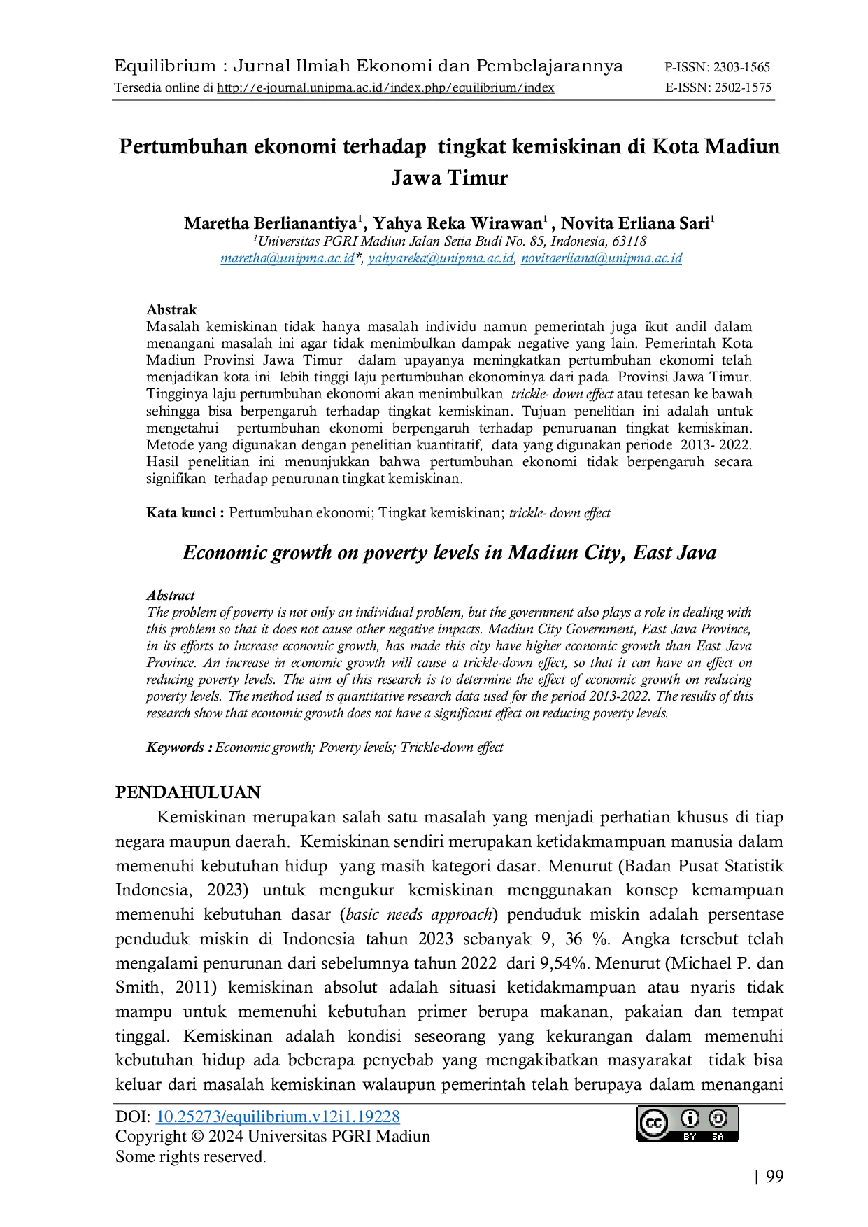 JURIS Pertumbuhan ekonomi terhadap kemiskinan di Kota Madiun Jawa Timur