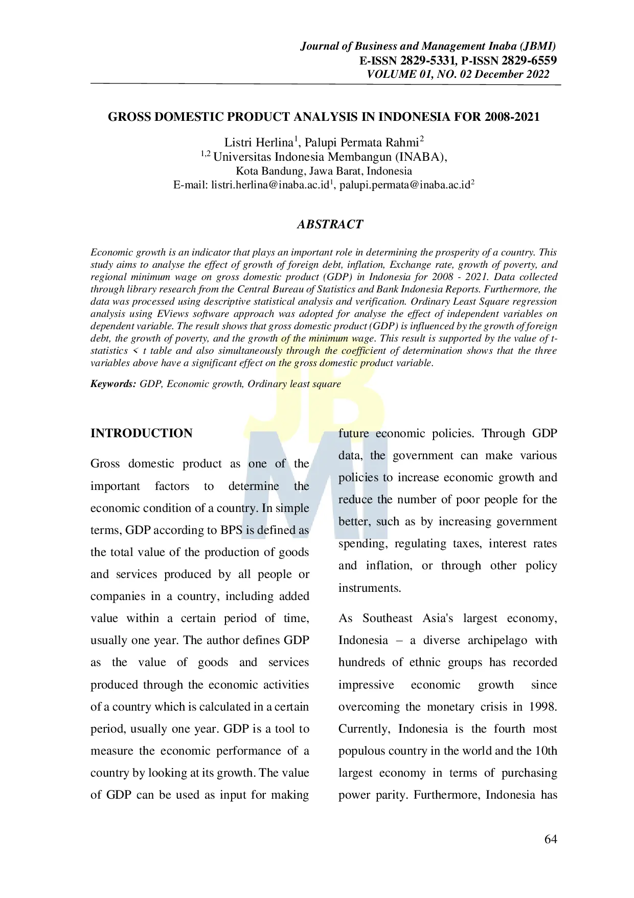 JURIS Gross Domestic Product Analysis In Indonesia For 2008 2021