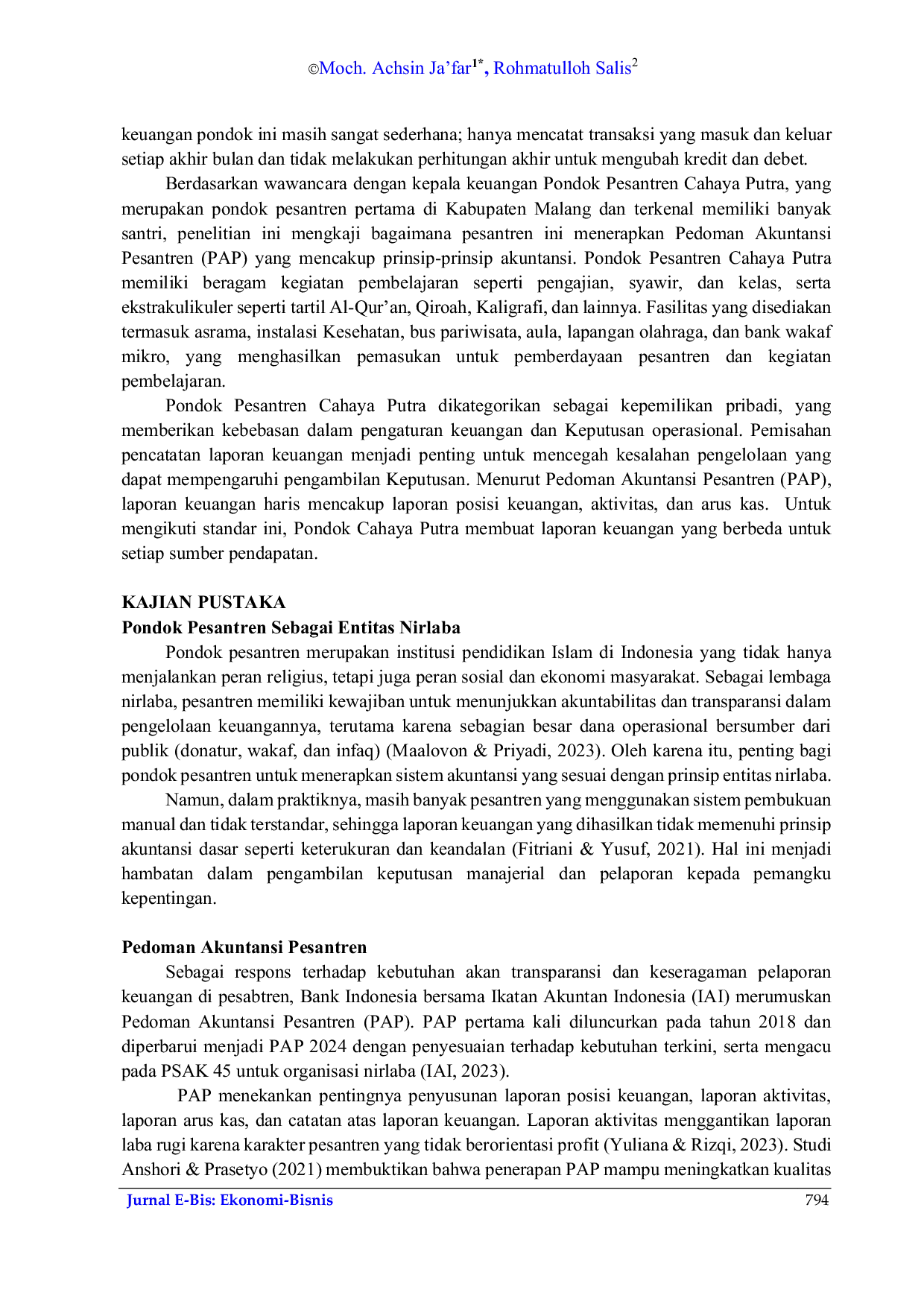 JURIS Penerapan Akuntansi Pesantren Di Pondok Pesantren Cahaya Putra Kabupaten Malang
