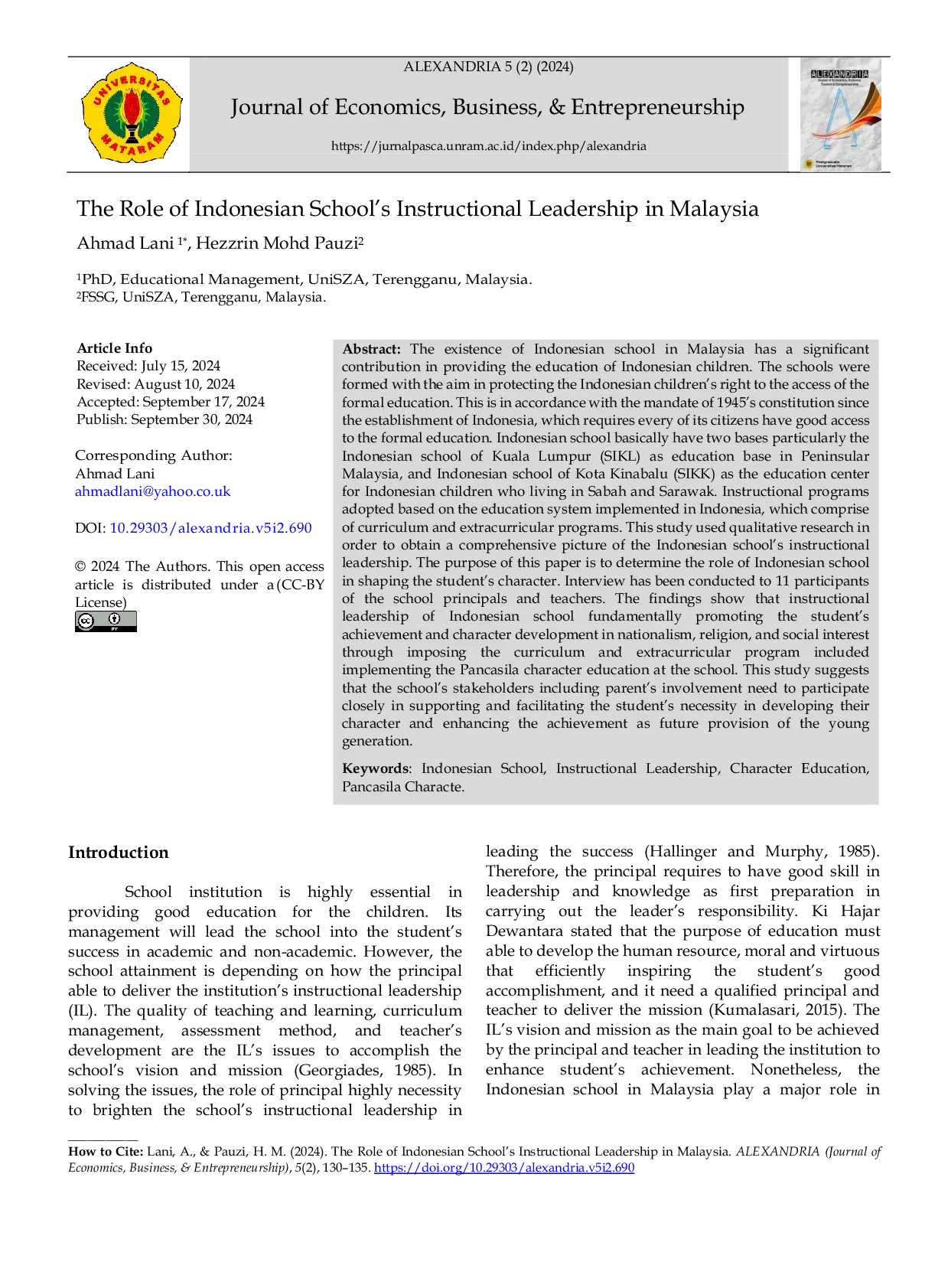 JURIS The Role of Indonesian School s Instructional Leadership in Malaysia
