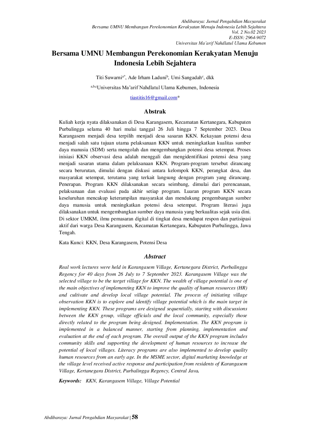 JURIS Bersama UMNU Membangun Perekonomian Kerakyatan Menuju Indonesia Lebih Sejahtera