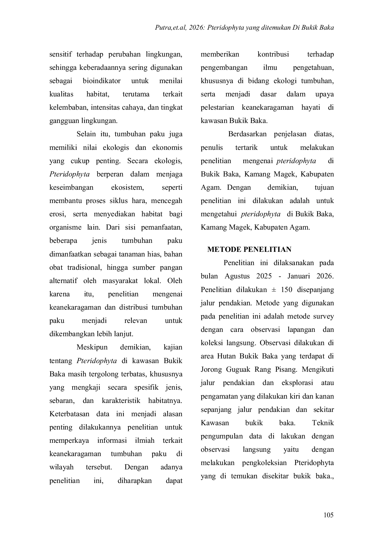 JURIS Pteridophyta Yang Ditemukan Di Bukik Baka Kamang Magek Kabupaten Agam