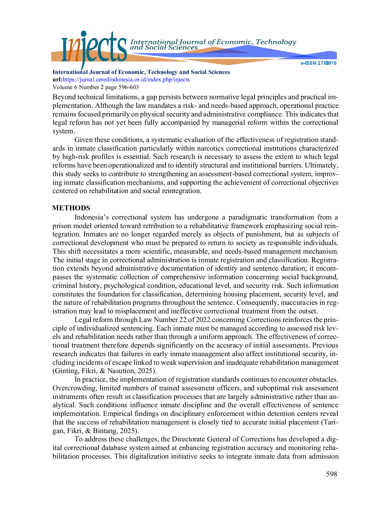 JURIS Effectiveness of Registration Standards in the Classification of Inmates