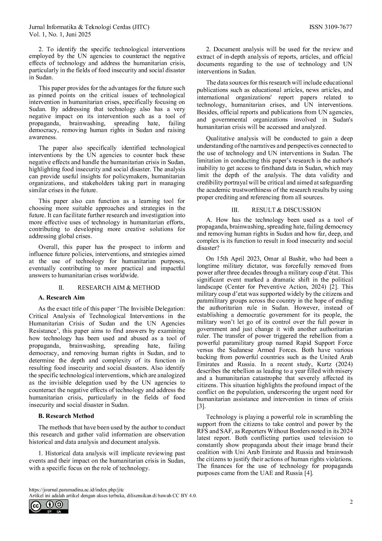 JURIS Critical Analysis of Technological Intervention in the Humanitarian Crisis of Sudan and the UN Agencies Resistance