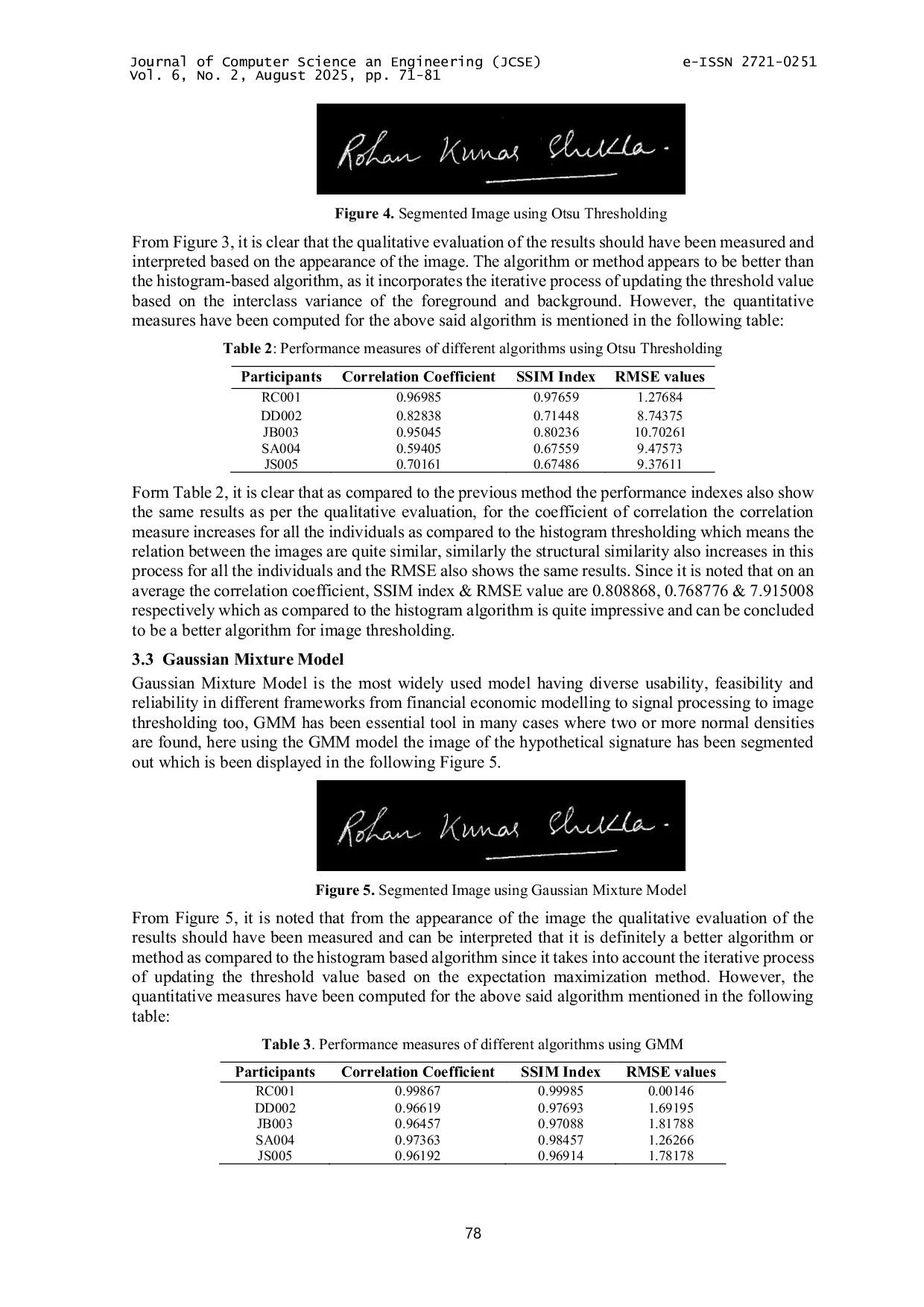 JURIS Statistical Analysis of Adaptive Thresholding Algorithms for Denoising Signature Images